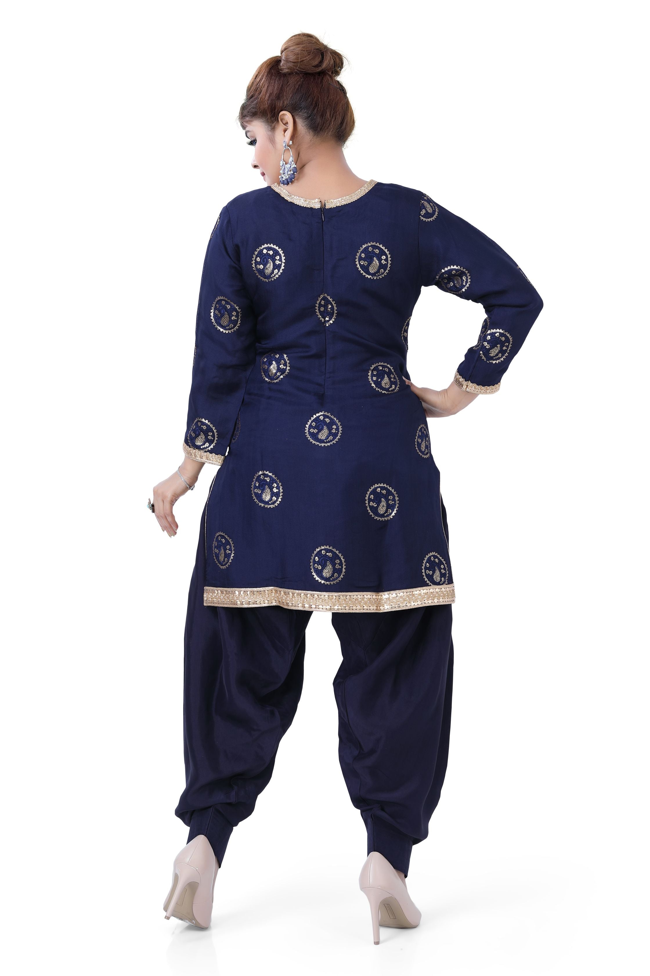 Patiyala Suit Jute Linen in Navy Blue