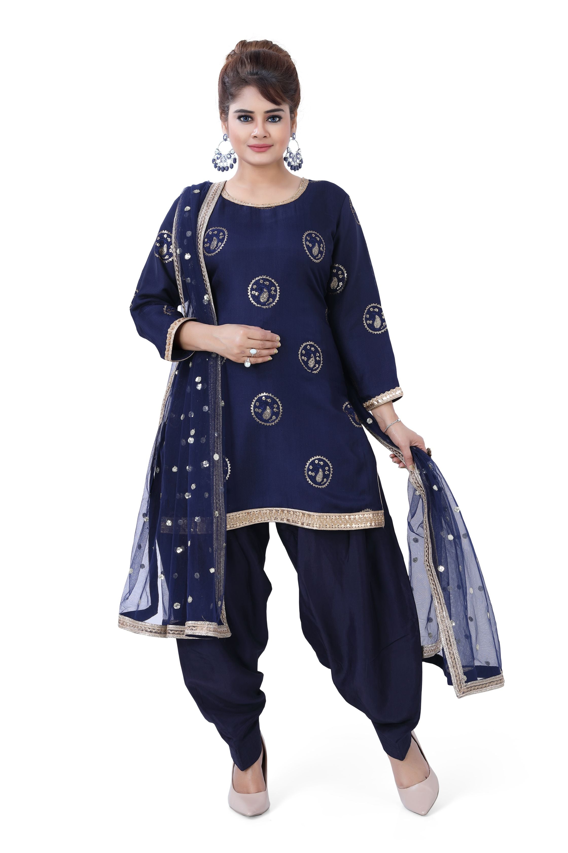 Patiyala Suit Jute Linen in Navy Blue