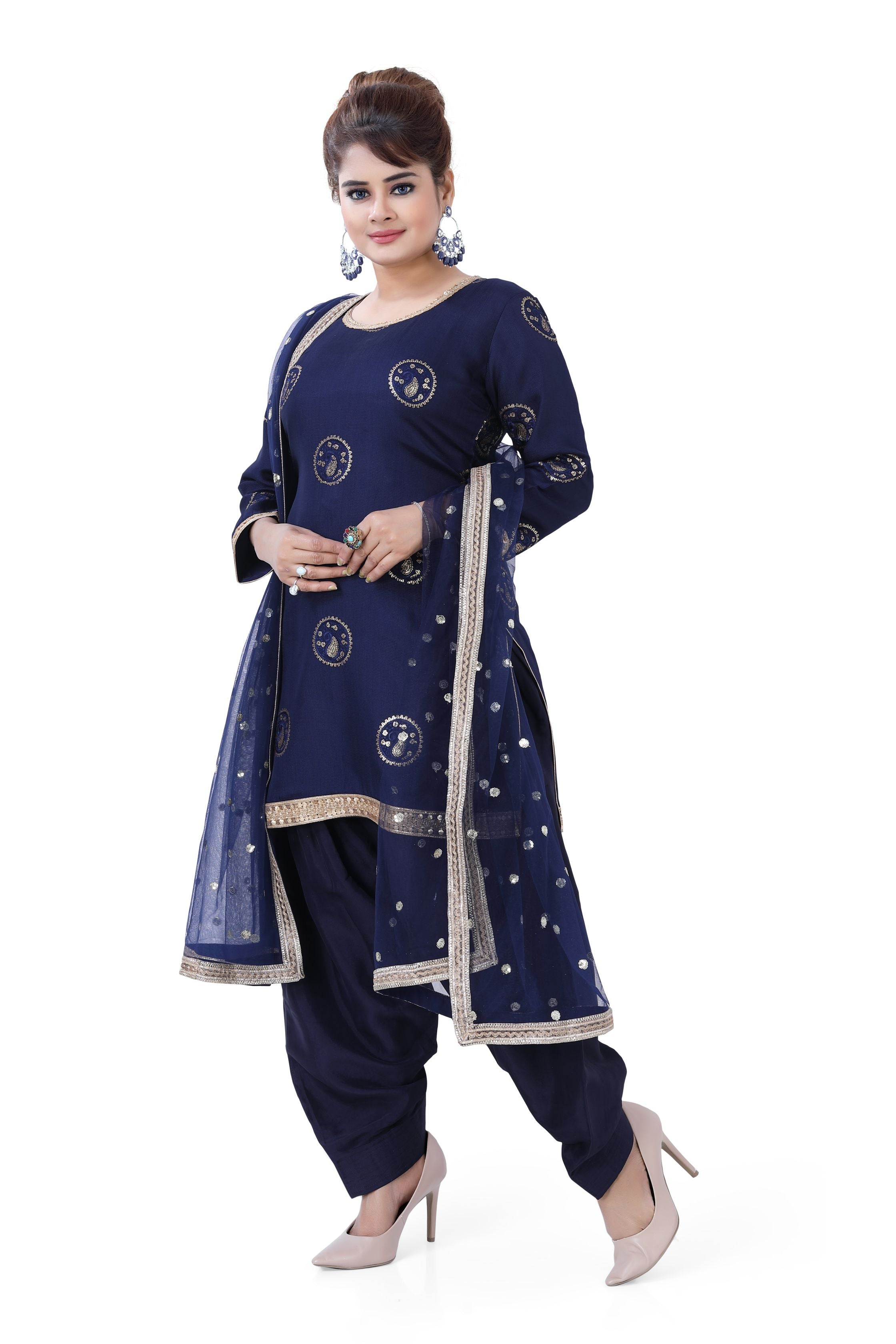 Patiyala Suit Jute Linen in Navy Blue