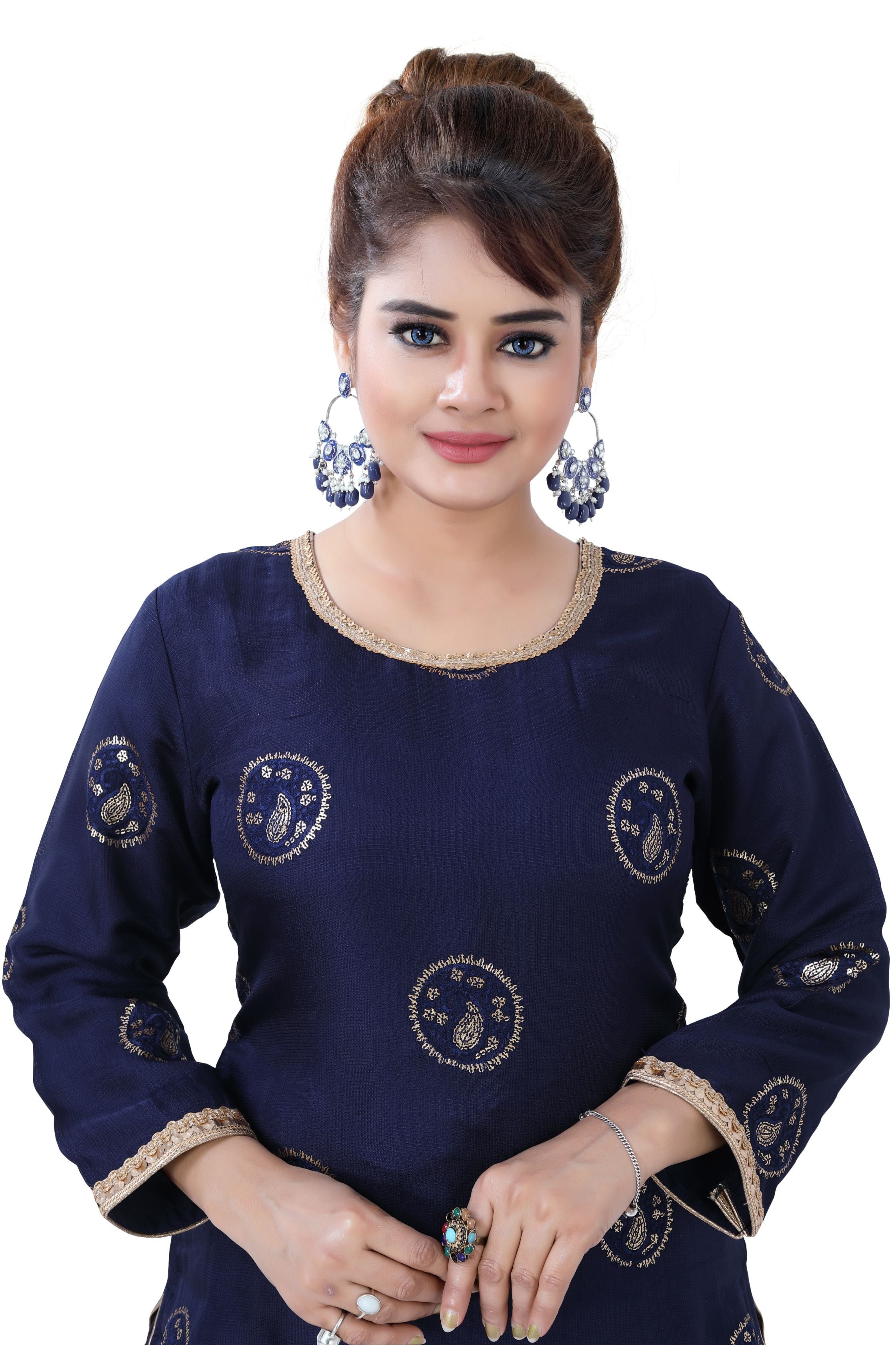 Patiyala Suit Jute Linen in Navy Blue