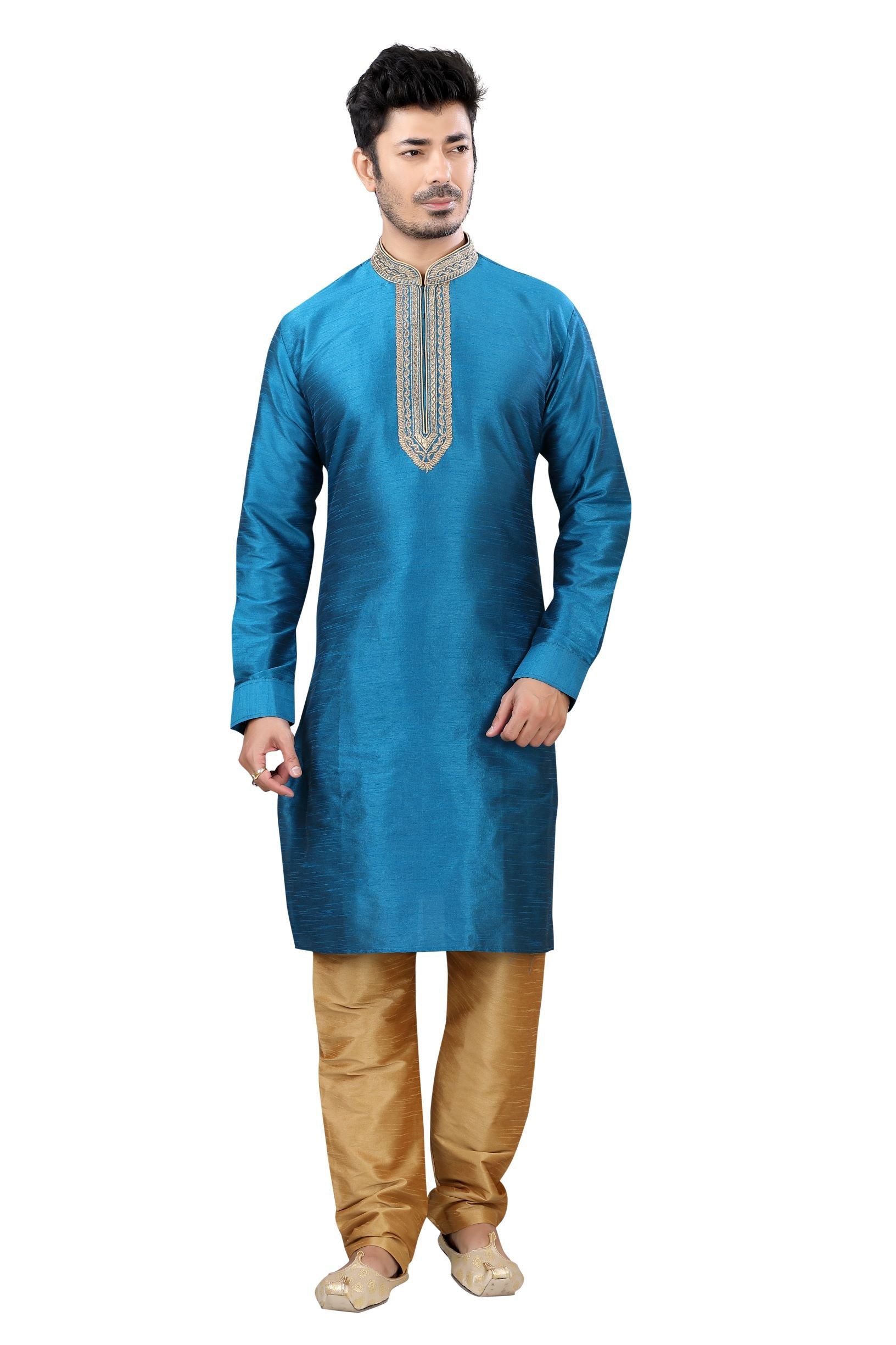 Banarasi Silk Kurta pajama in Phirozi Blue