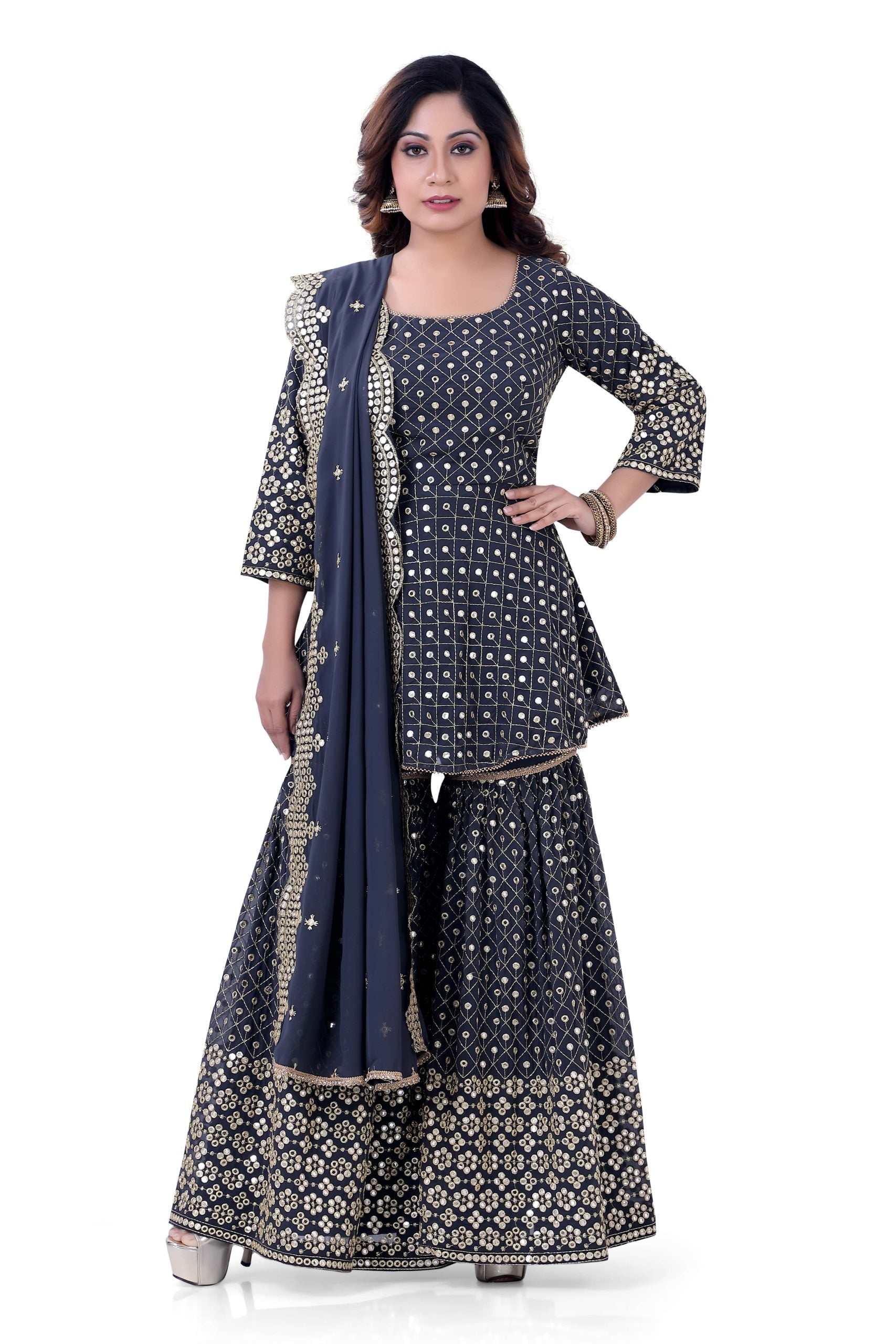 Grey Georgette Sharara Style Suit