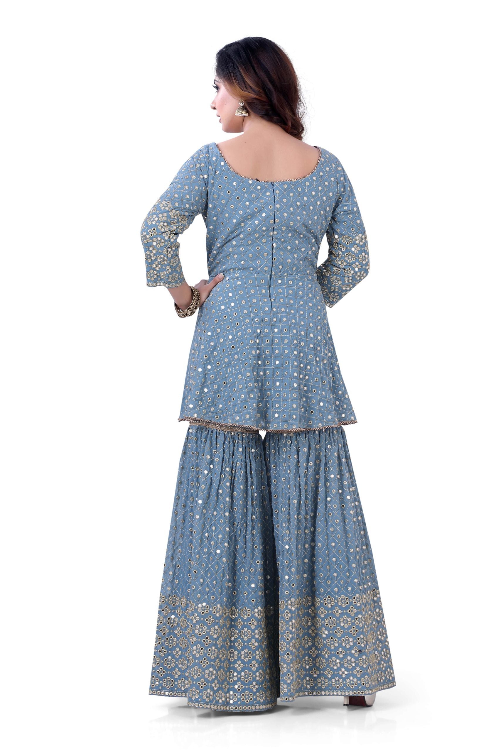 Dusty Blue Georgette Sharara Style Suit