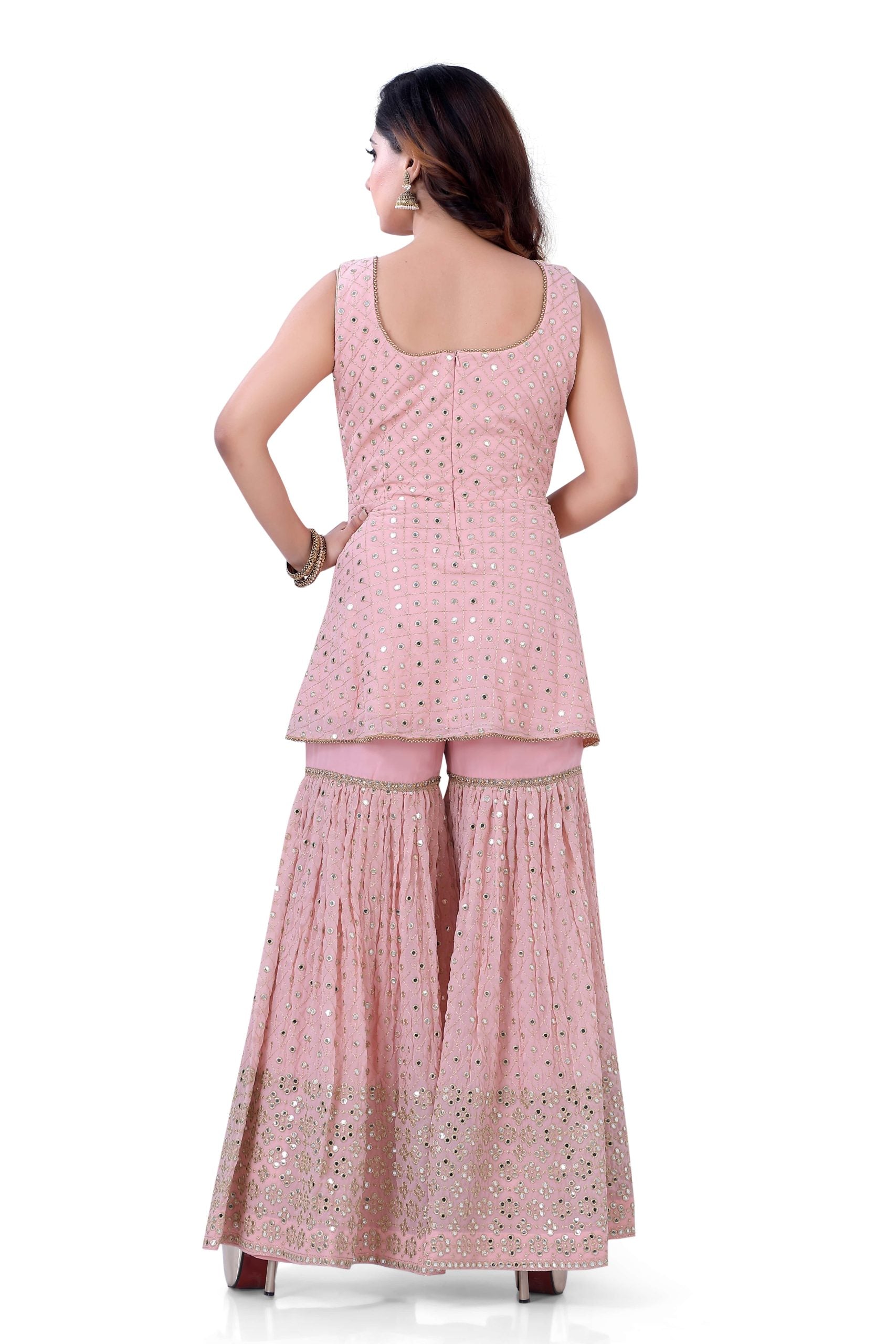 Flesh Pink Georgette Sharara Style Suit