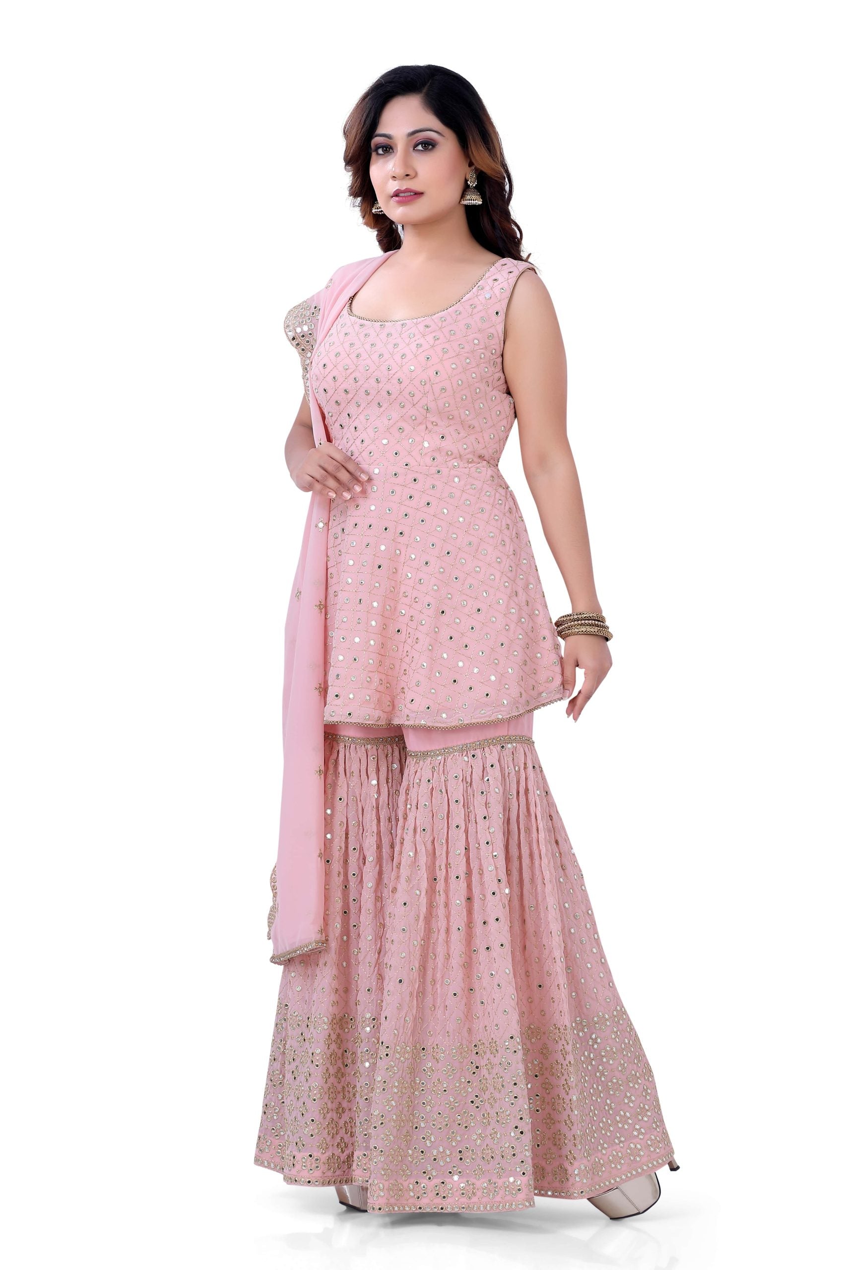 Flesh Pink Georgette Sharara Style Suit