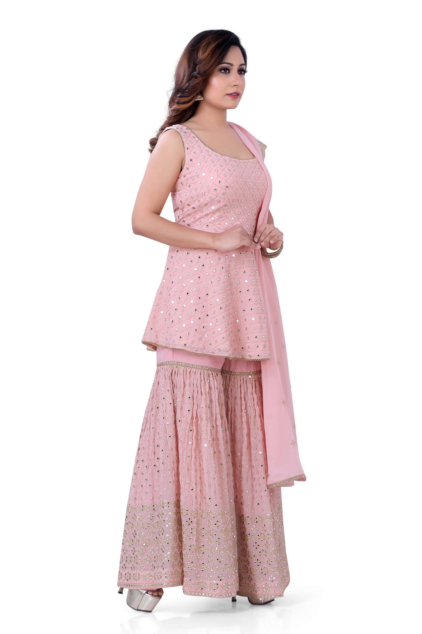 Flesh Pink Georgette Sharara Style Suit