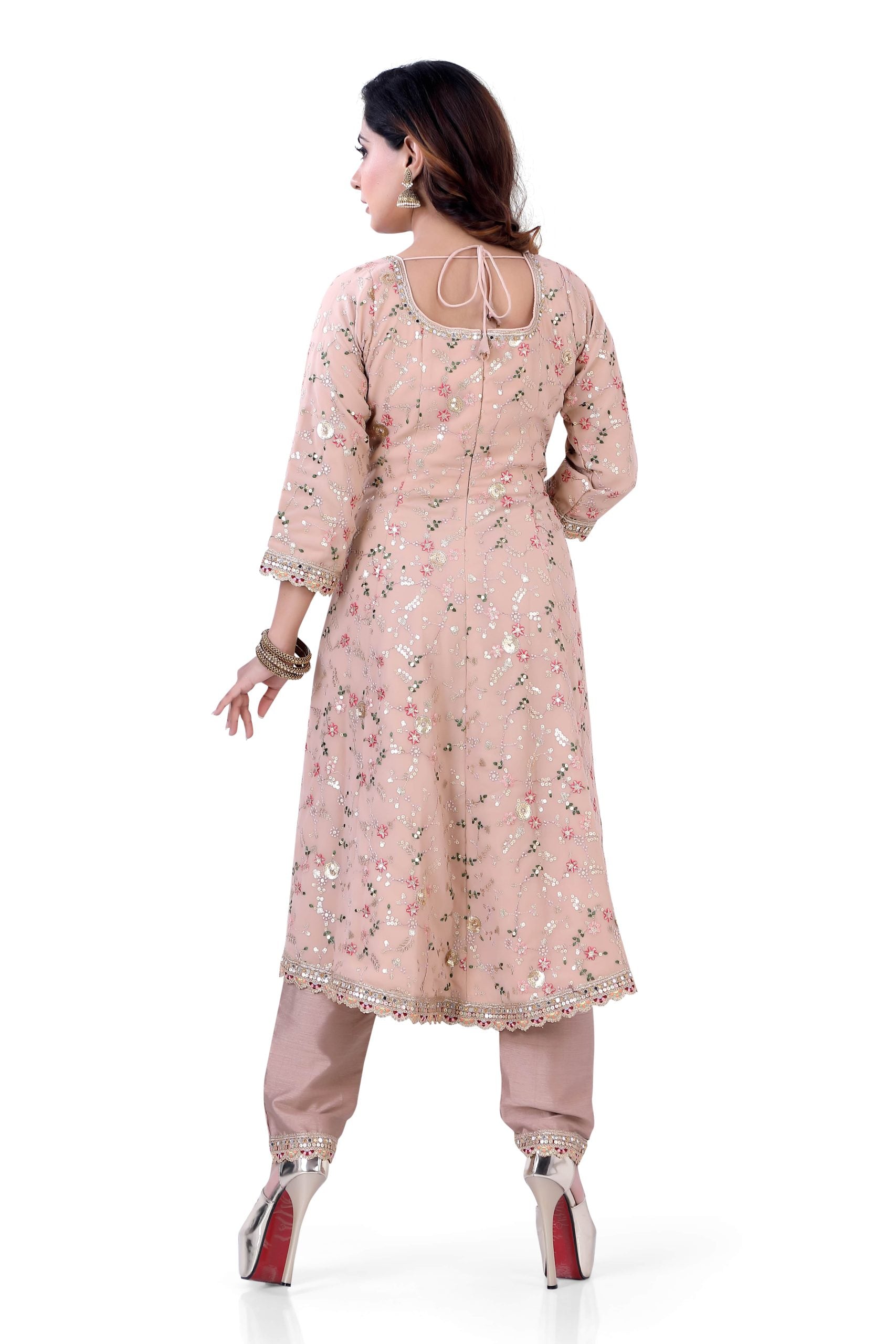 Trail cut kalli suit with dupion pants in Dusty Peach Color