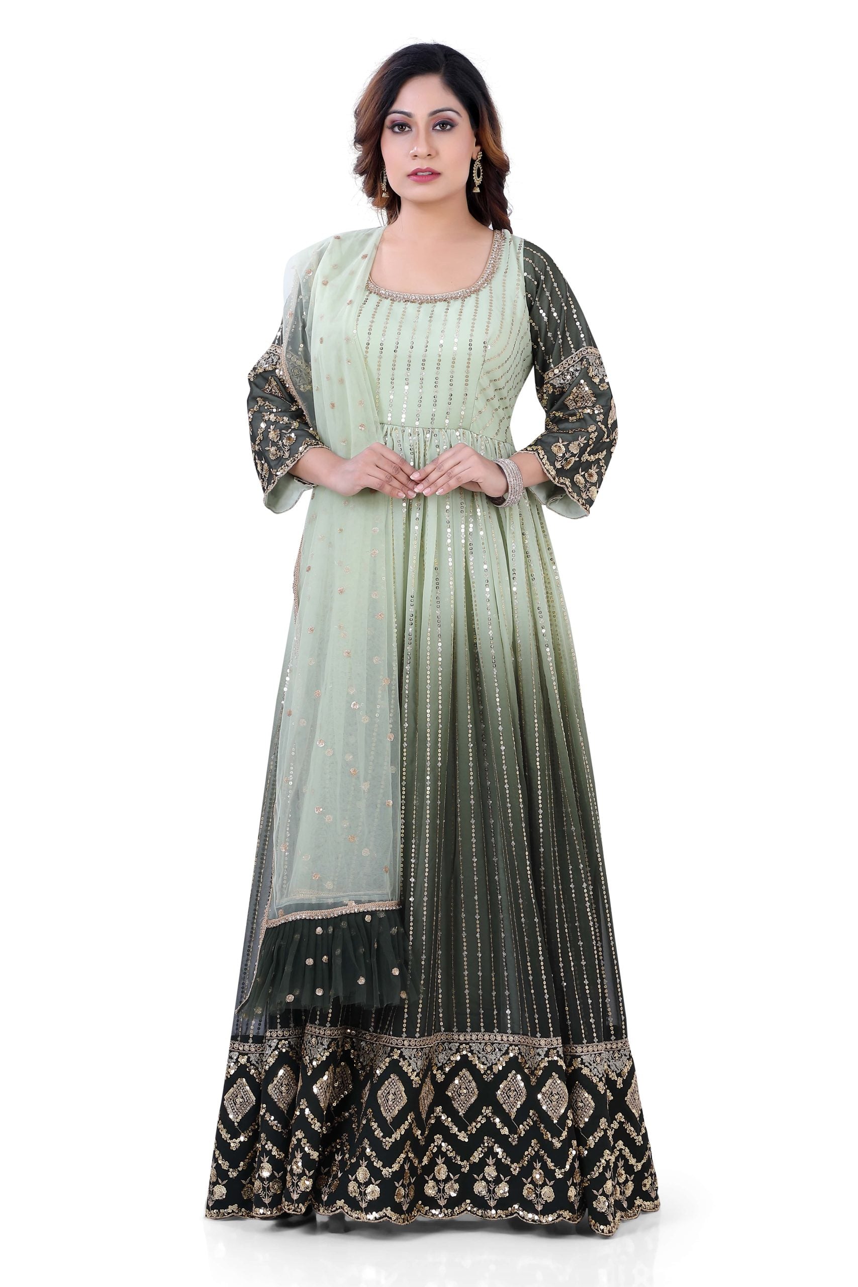 Party Wear Double shade Gown in Green