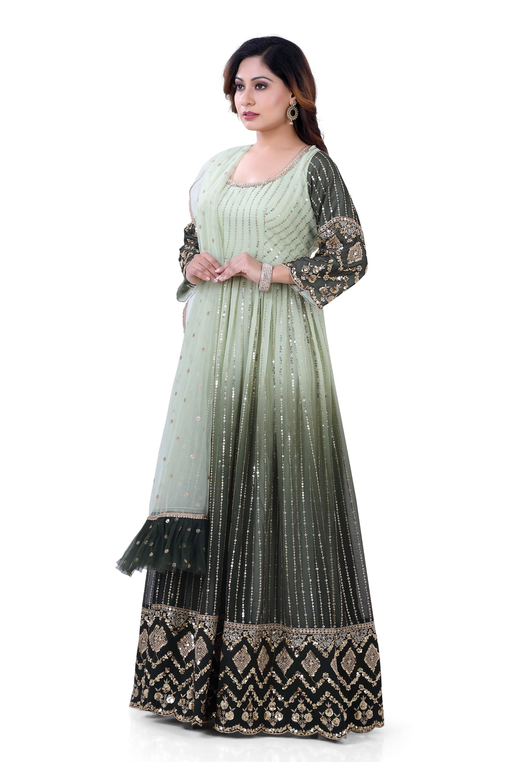 Party Wear Double shade Gown in Green