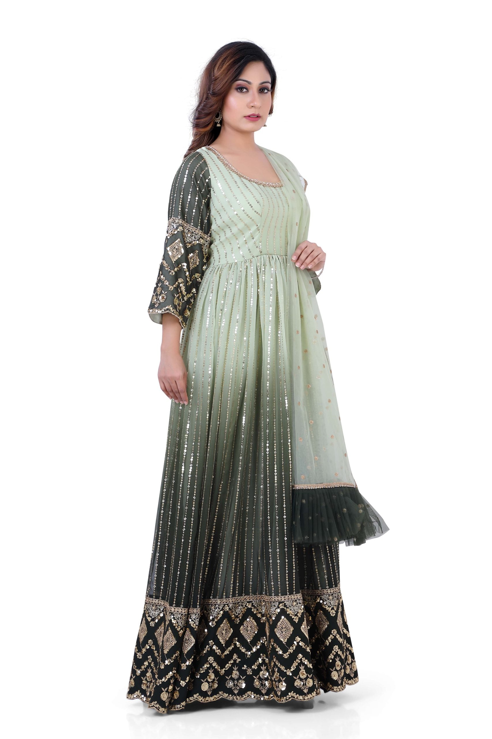 Party Wear Double shade Gown in Green