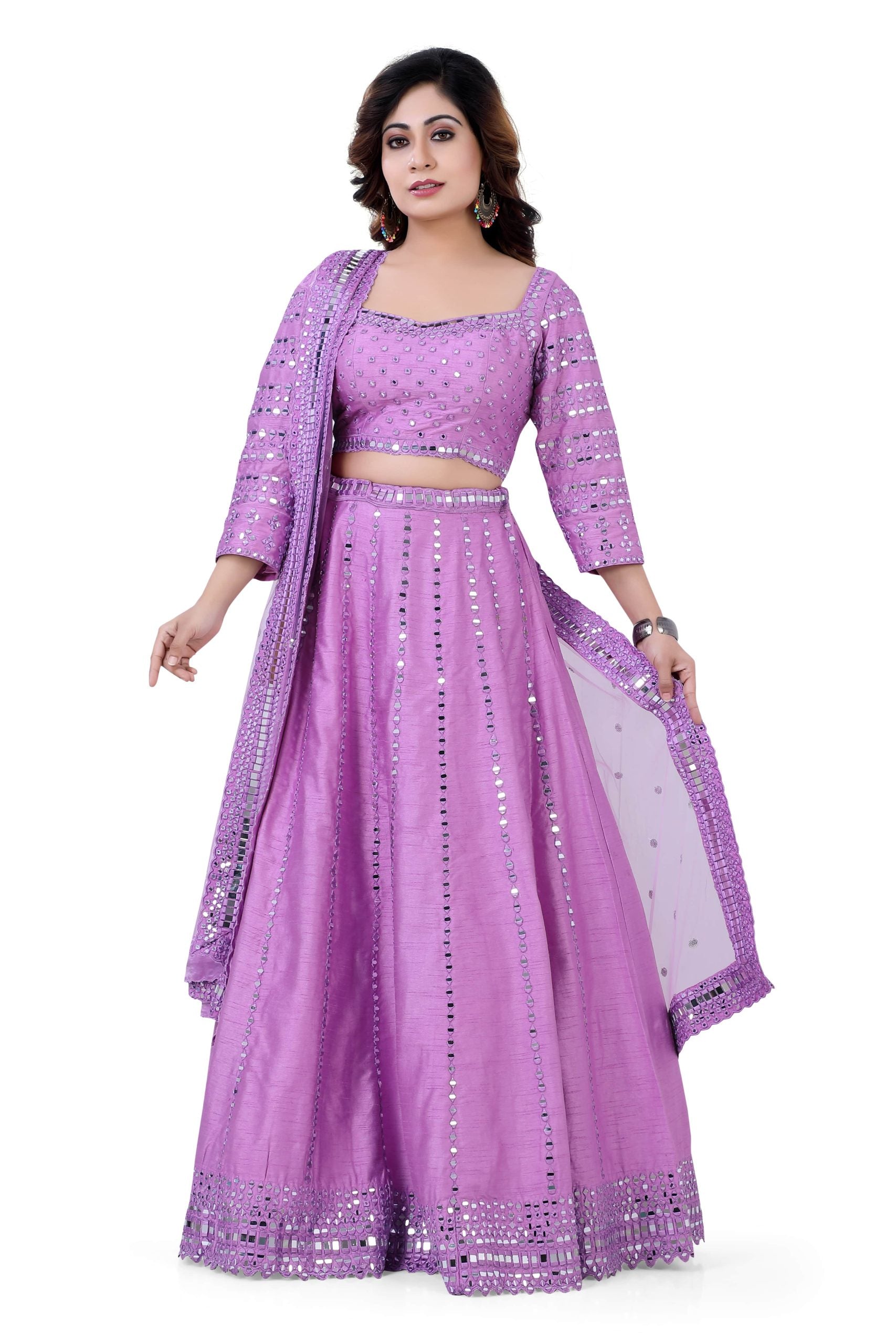 Lehenga Choli in Purple with Mirror Work