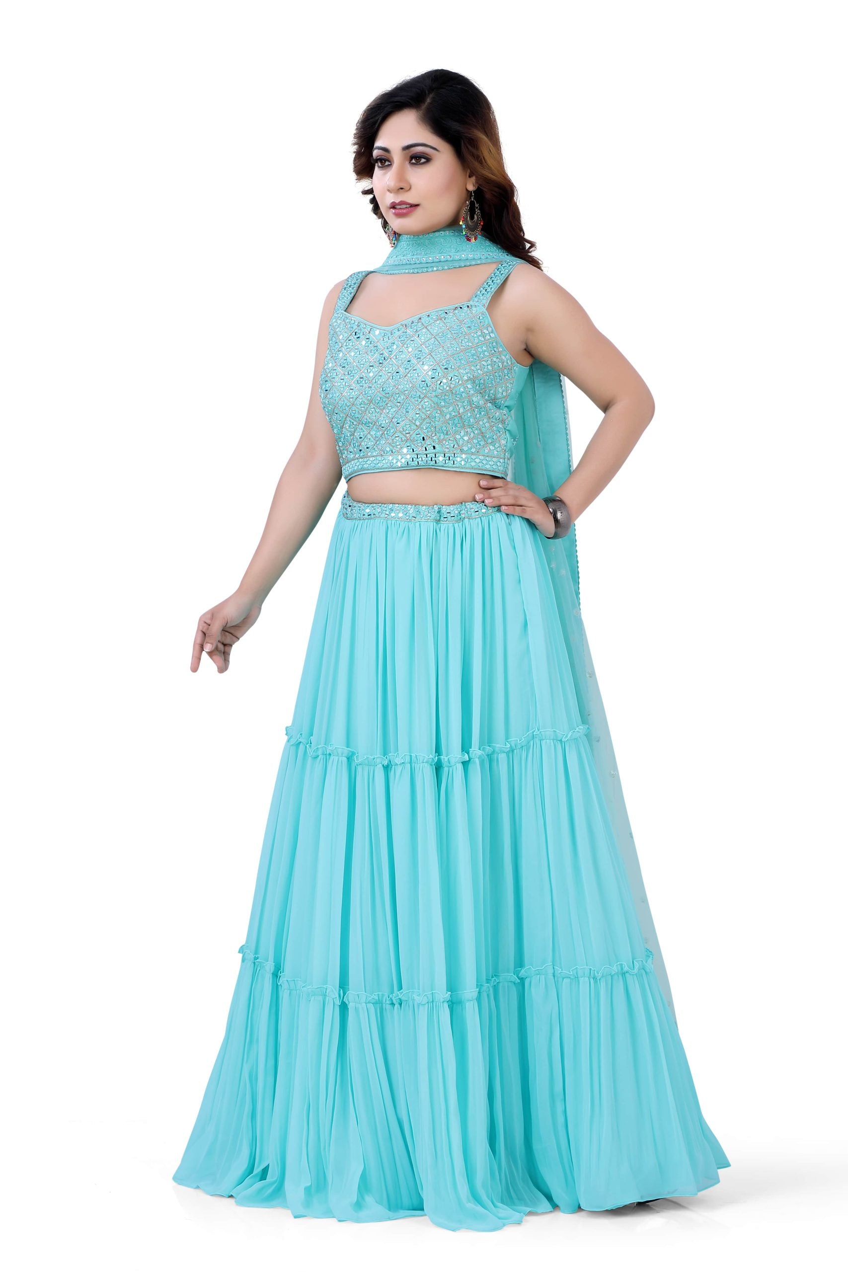 Gazing Party wear Lehenga Choli in Aqua Blue