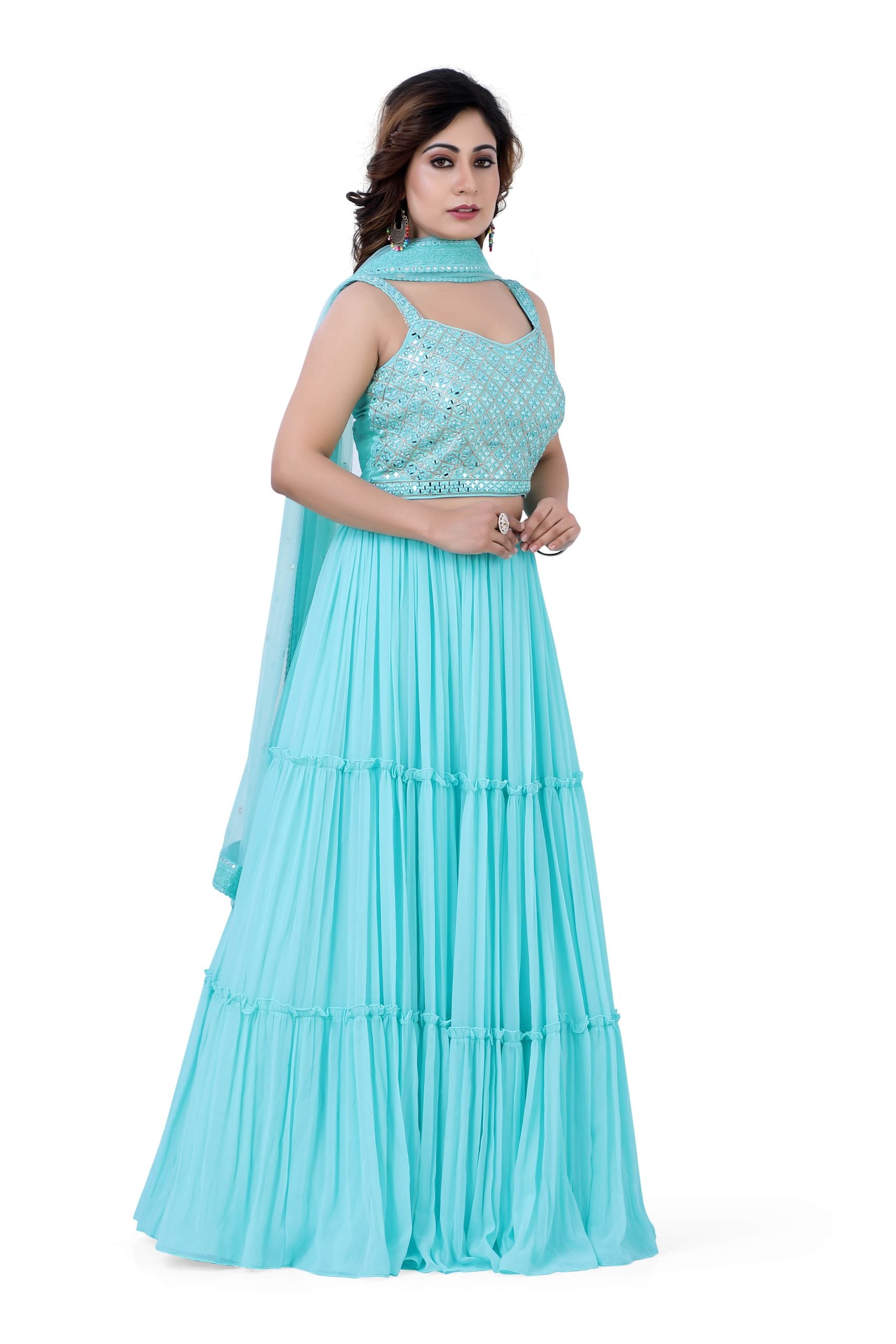 Gazing Party wear Lehenga Choli in Aqua Blue