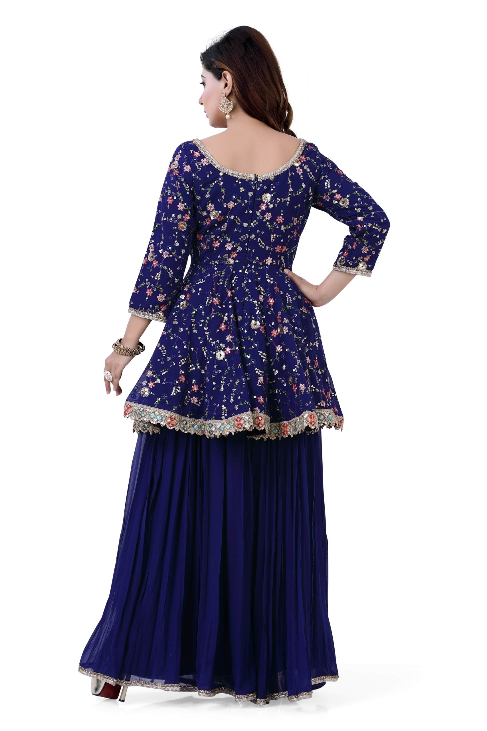 Royal Blue Georgette Short Top with Gazing Plazzo - Premium Festive Wear from Dulhan Exclusives - Just $149! Shop now at Dulhan Exclusives