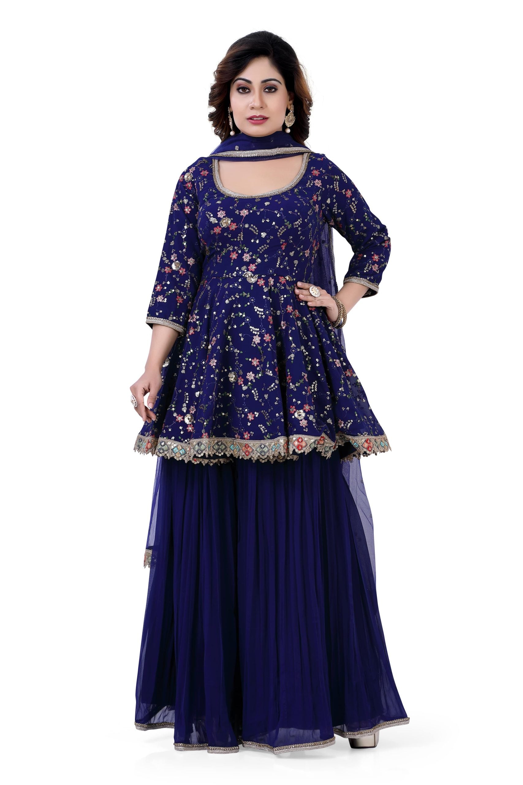 Royal Blue Georgette Short Top with Gazing Plazzo - Premium Festive Wear from Dulhan Exclusives - Just $149! Shop now at Dulhan Exclusives