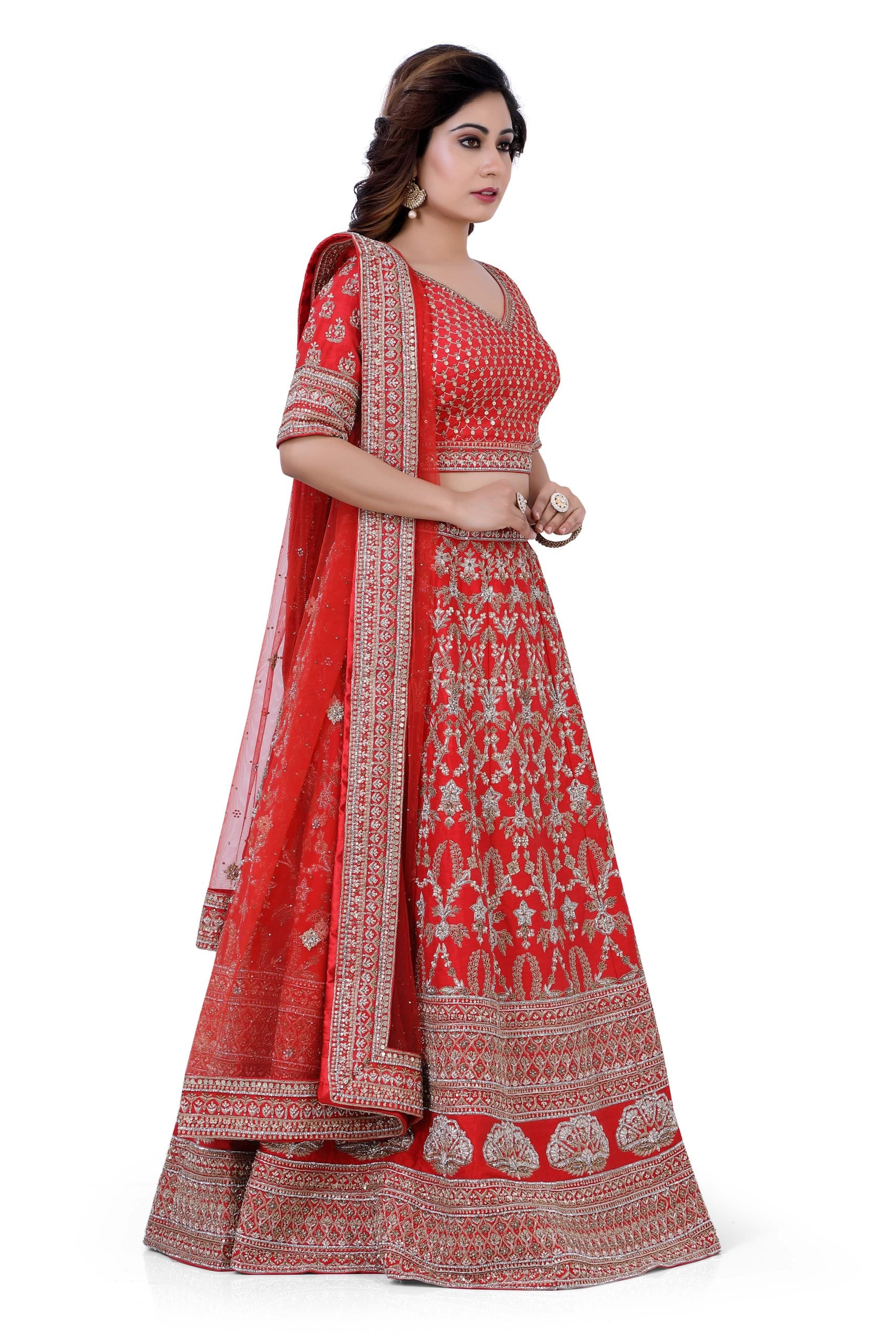 Bridal Lehenga Choli in Red Color with Heavy  Hand embroidery