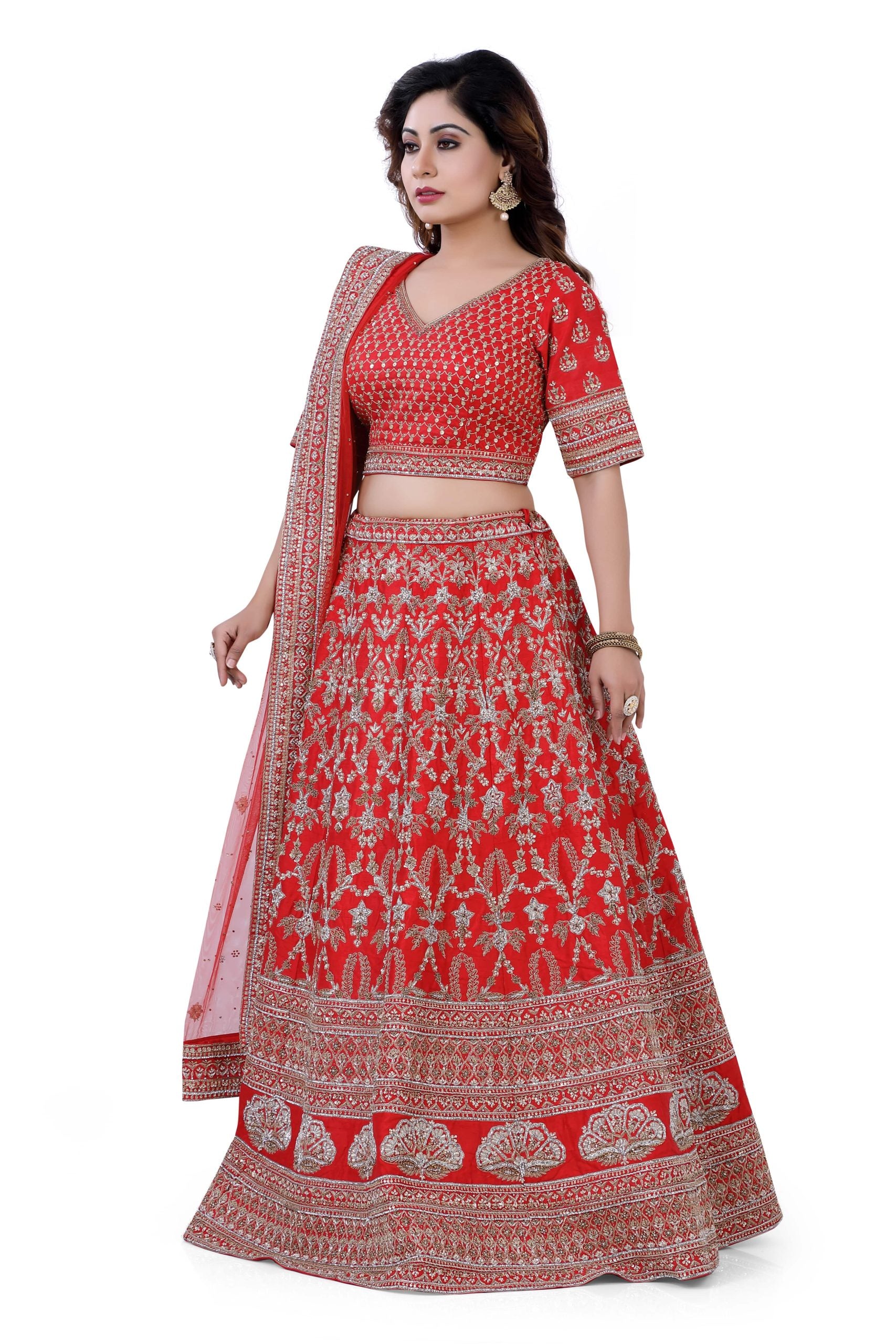 Bridal Lehenga Choli in Red Color with Heavy  Hand embroidery
