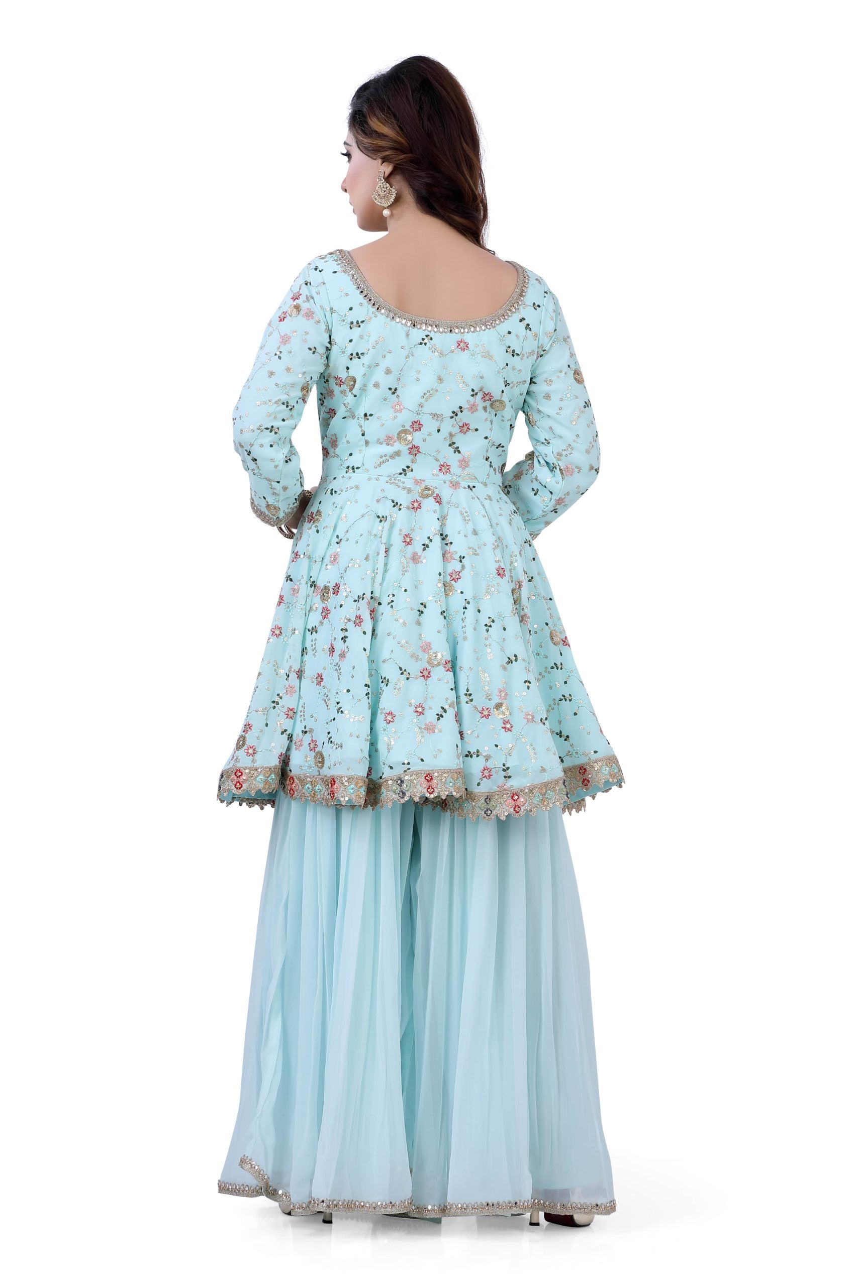 Sky Blue Georgette Short Top with Gazing Plazzo - Premium partywear plazzo from Dulhan Exclusives - Just $149! Shop now at Dulhan Exclusives