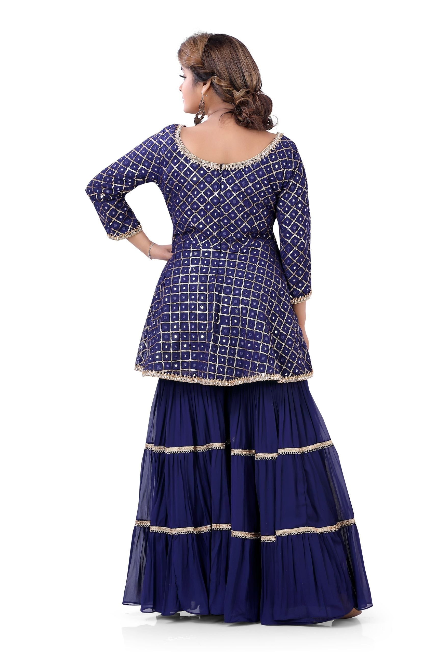 Navy Blue Georgette Sharara Style Suit