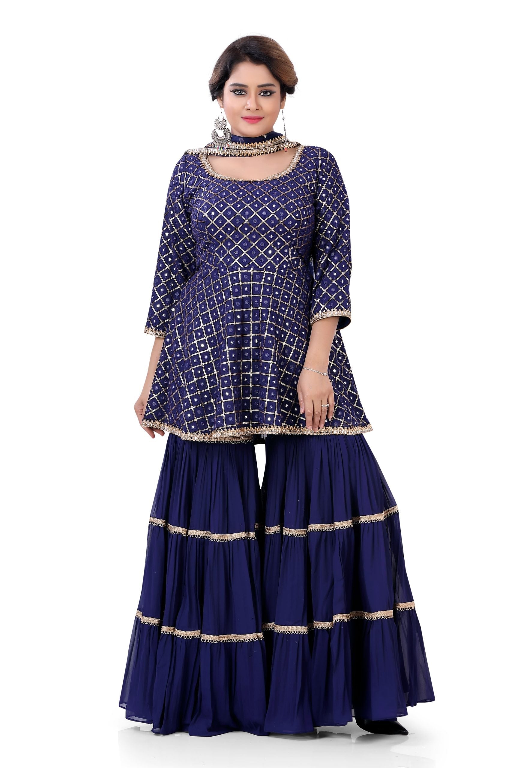 Navy Blue Georgette Sharara Style Suit