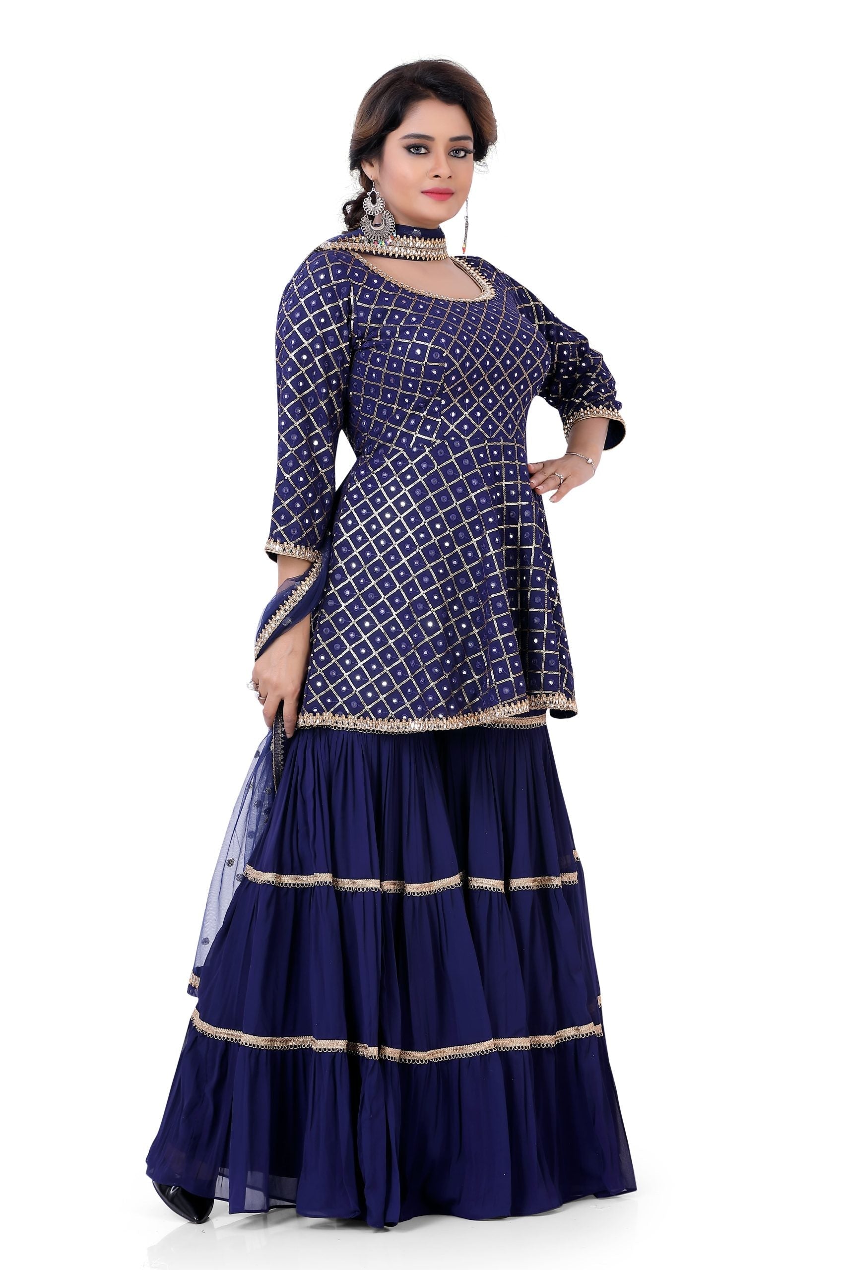 Navy Blue Georgette Sharara Style Suit