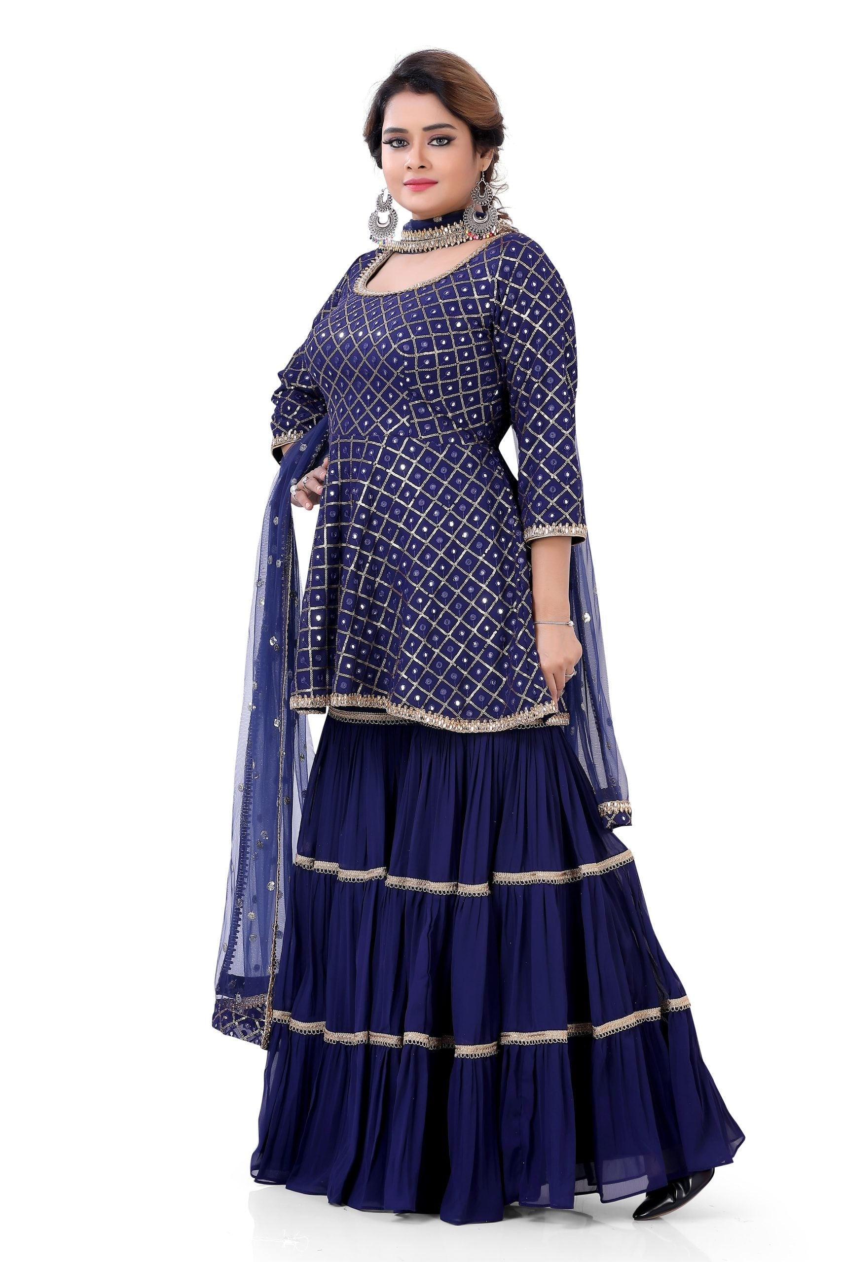 Navy Blue Georgette Sharara Style Suit