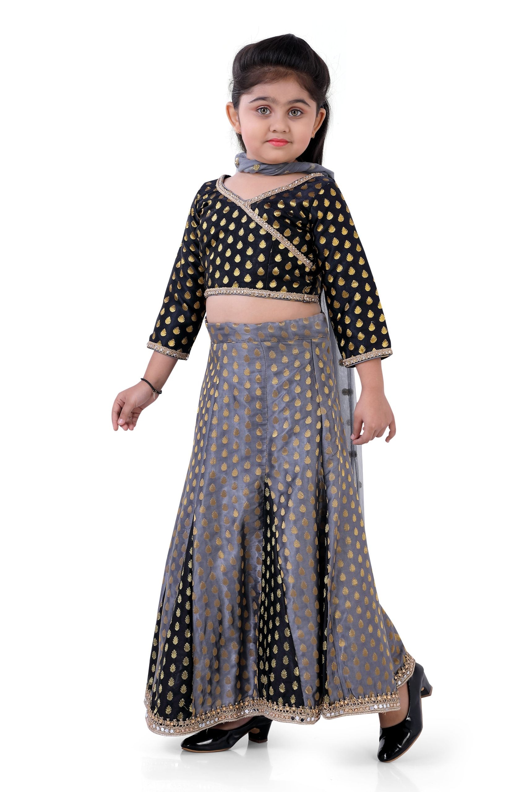 Ethnic Two Mix Printed Kali Flared Banarasi brocade Ghaghra Choli - Premium ghaghra from vendor-unknown - Just $79! Shop now at Dulhan Exclusives