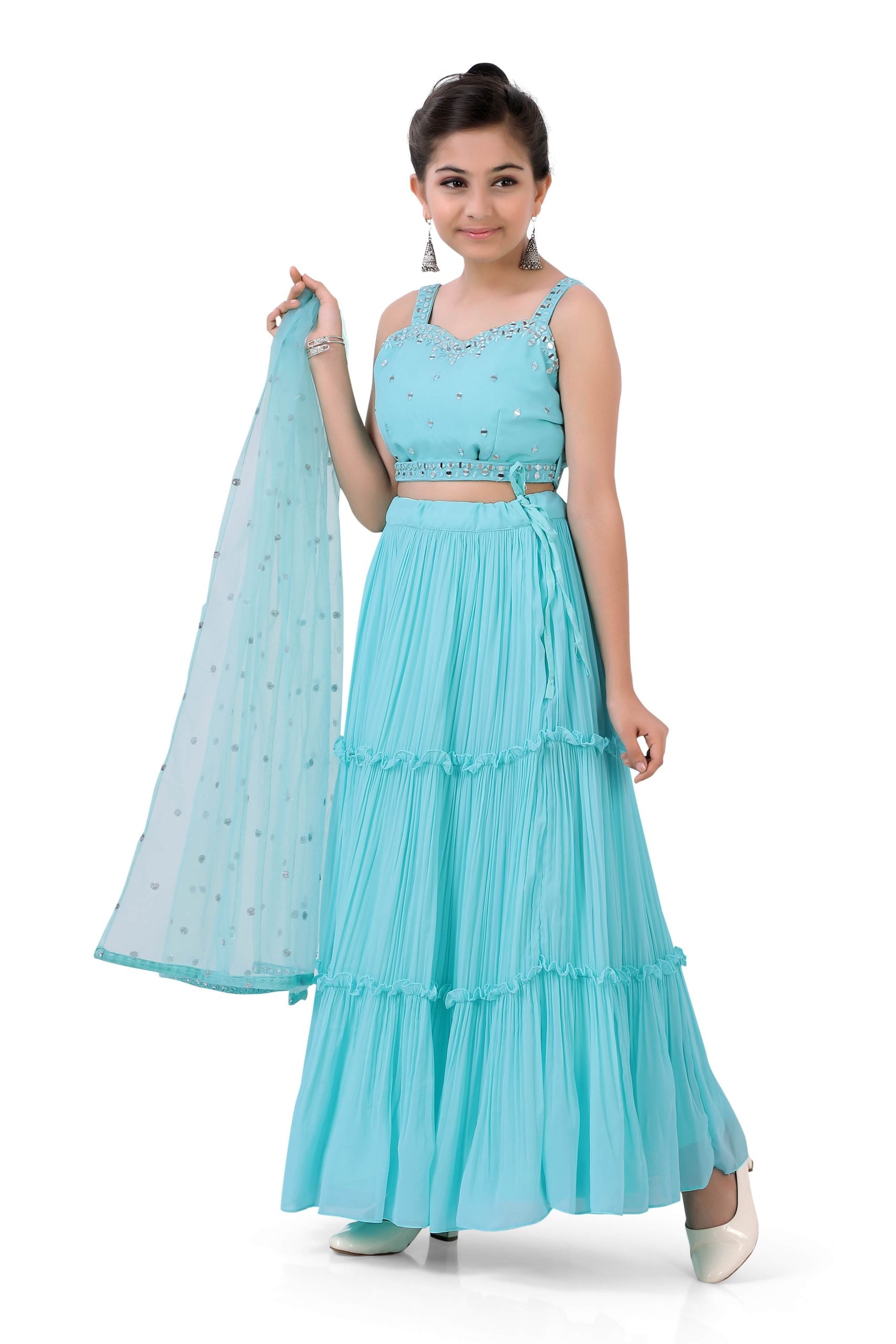 Girls Gazing Ghaghra  Choli in Sky Blue - Premium partywear gharara from Dulhan Exclusives - Just $99! Shop now at Dulhan Exclusives