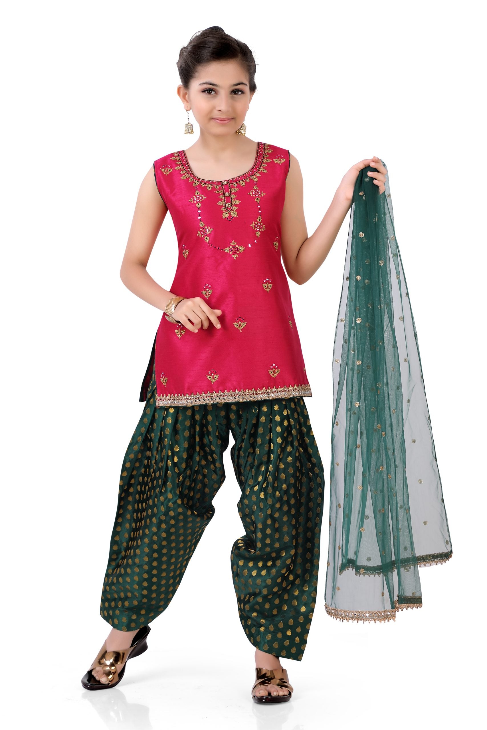 Girl's Patiyala Salwar kameez in Pink - Premium partywear salwar from Dulhan Exclusives - Just $99! Shop now at Dulhan Exclusives