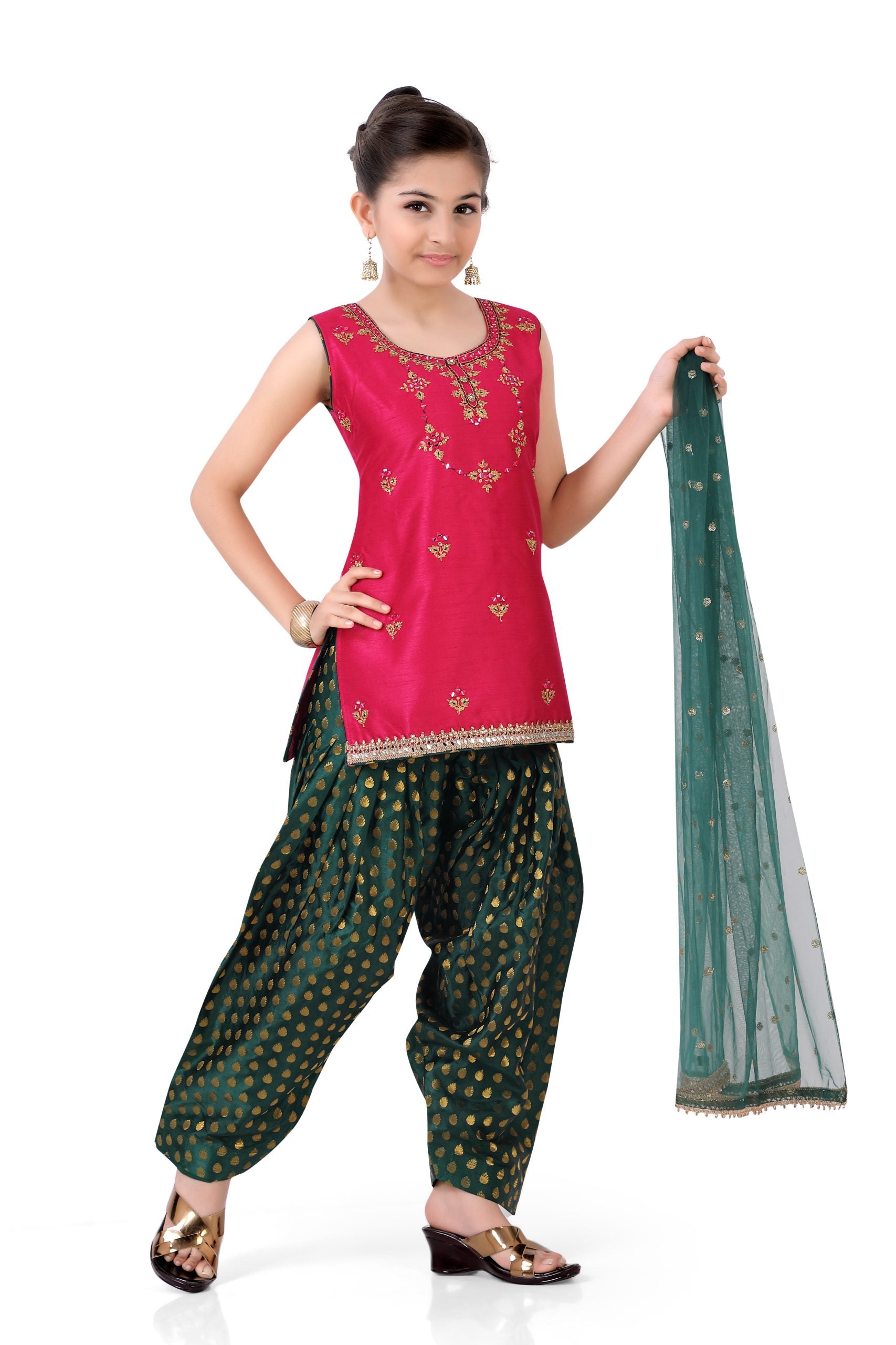 Girl's Patiyala Salwar kameez in Pink - Premium partywear salwar from Dulhan Exclusives - Just $99! Shop now at Dulhan Exclusives