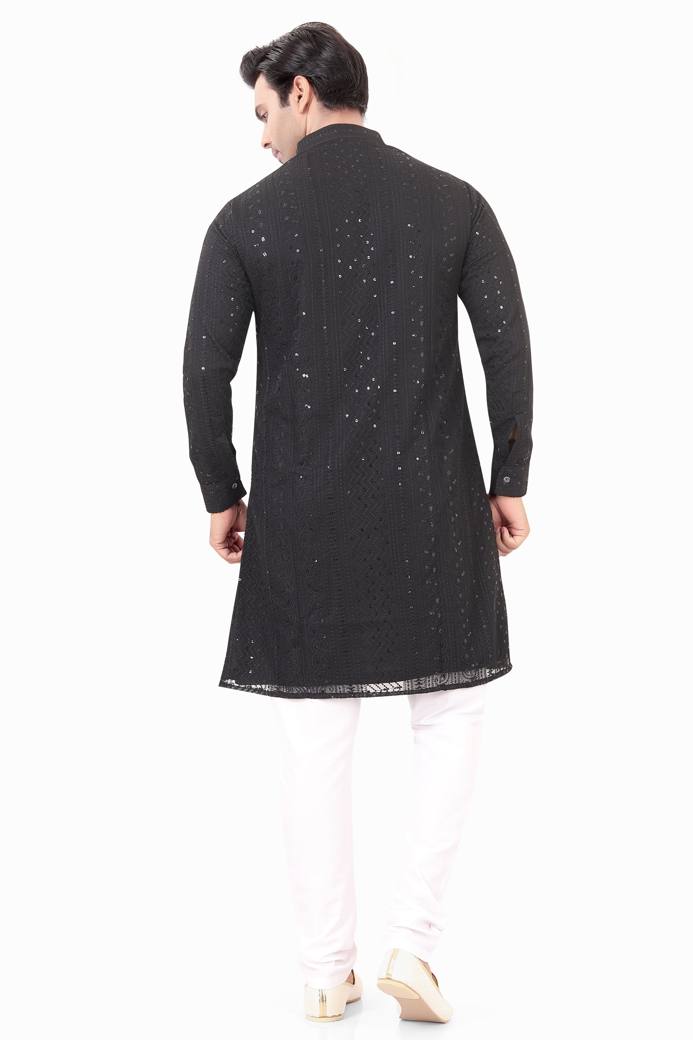 Lucknowi  Kurta Pajama Set in Black- LCKP-009