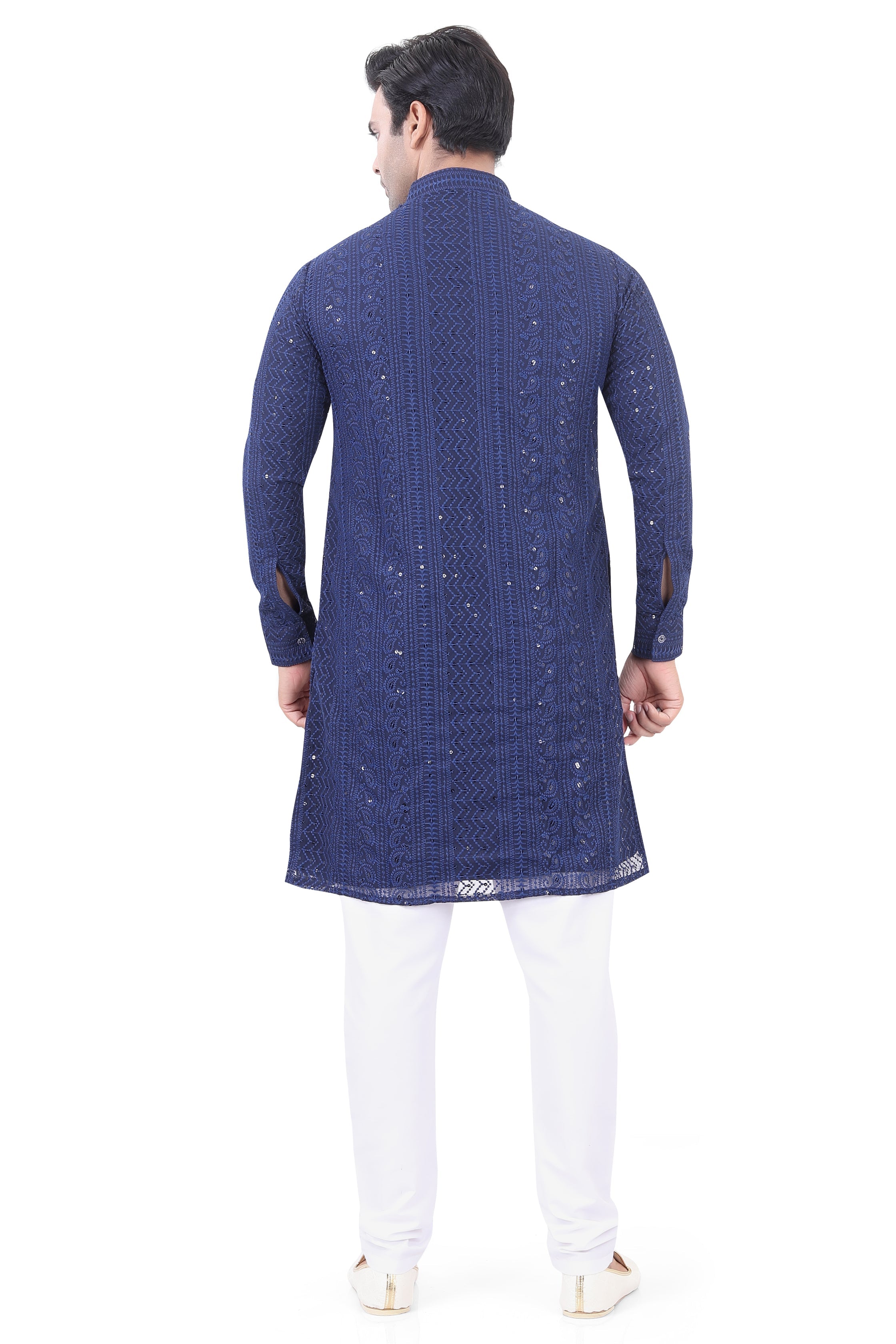 Lucknowi Kurta Pajama Set in Navy Blue  - LCKP-009