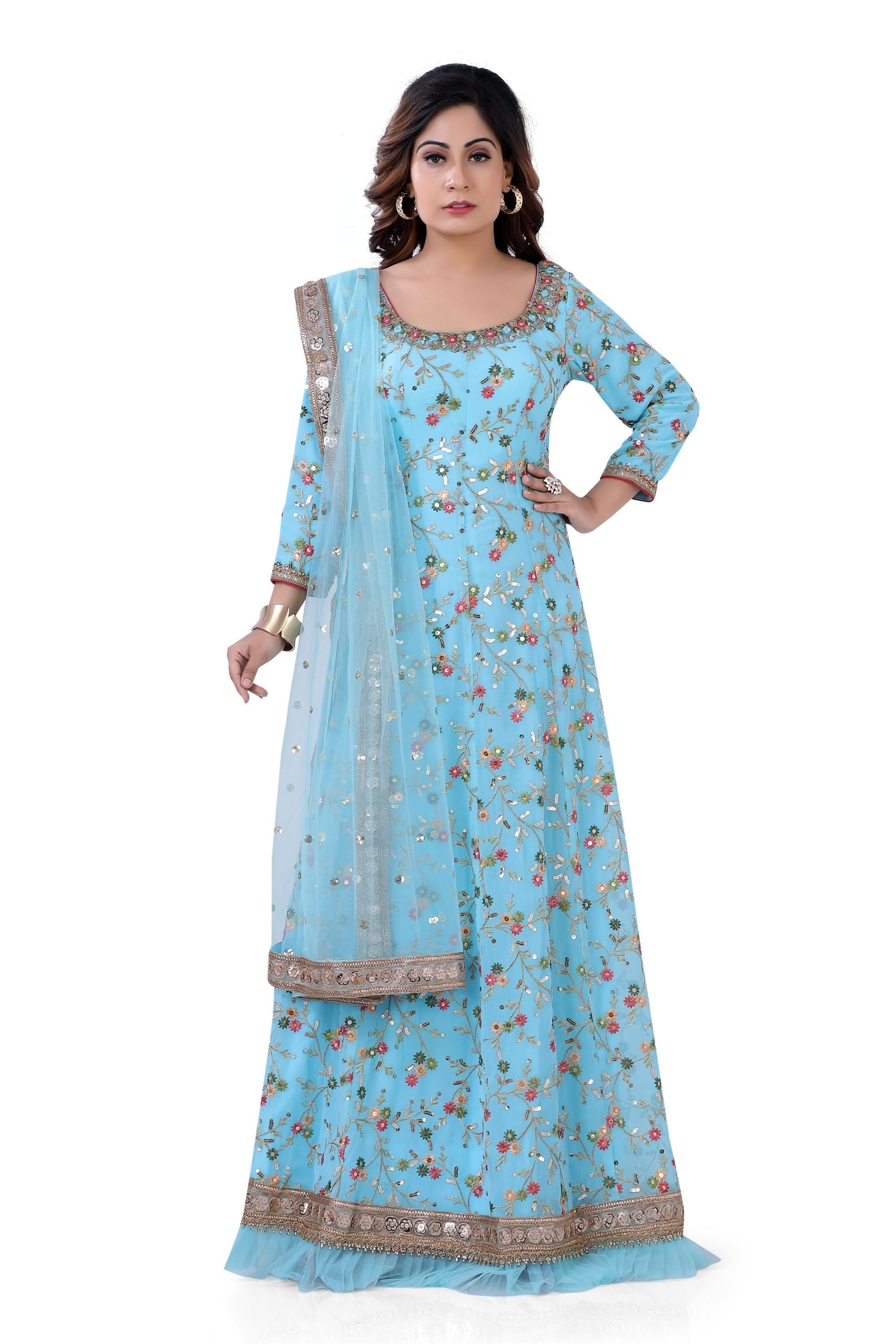 Party Wear Gerogette Gown in Light Blue Color