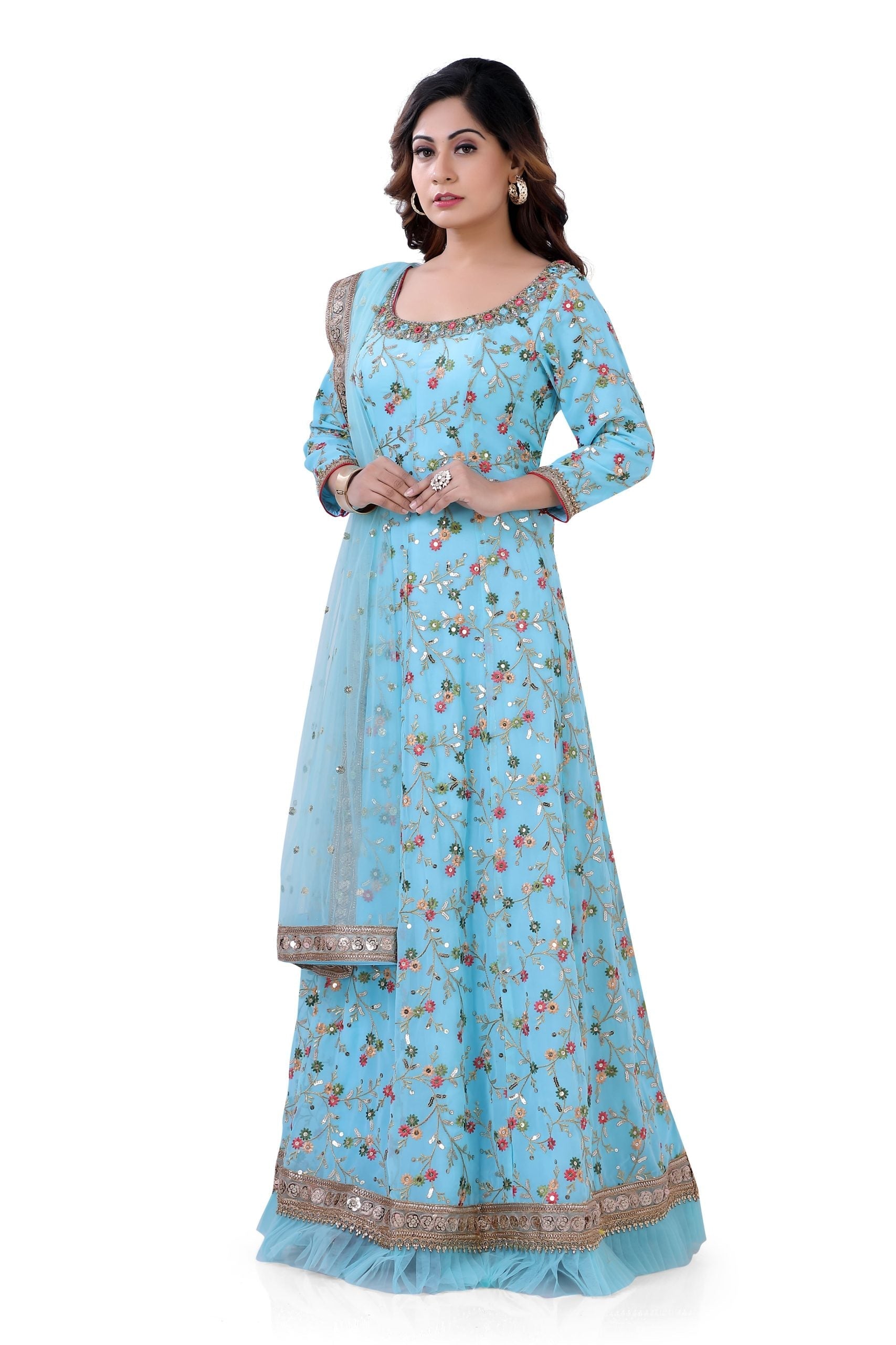 Party Wear Gerogette Gown in Light Blue Color