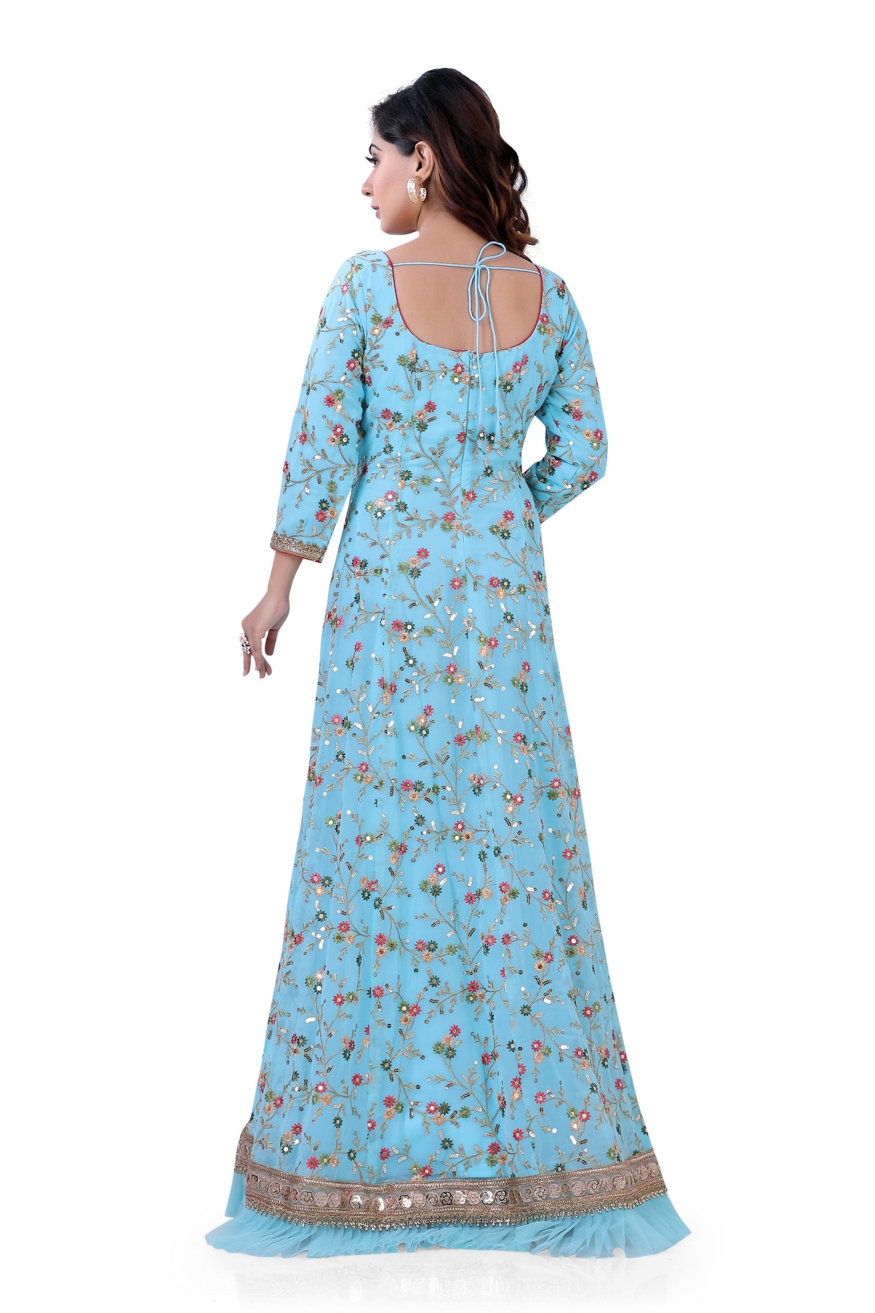 Party Wear Gerogette Gown in Light Blue Color