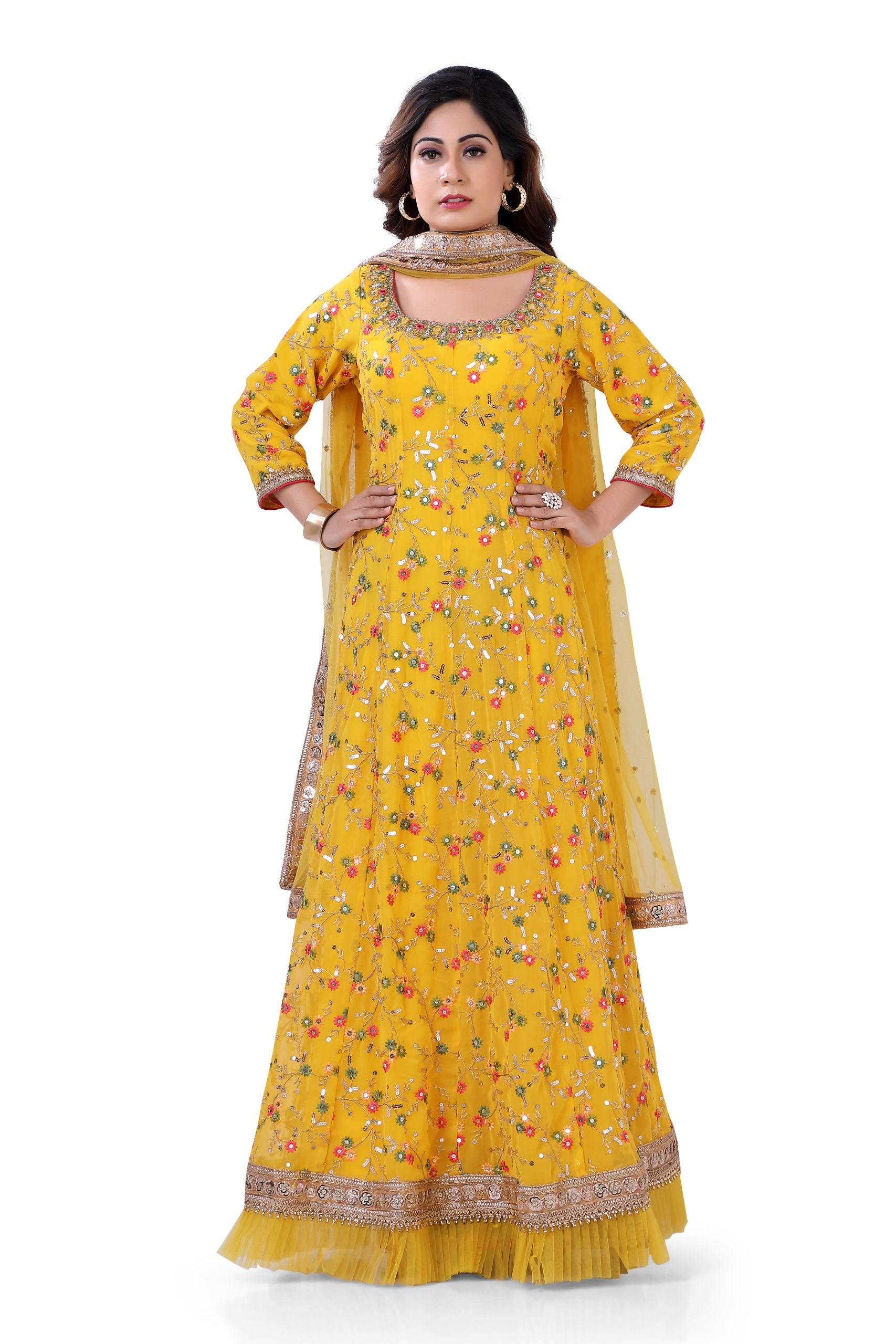 Party Wear Gerogette Gown in Yellow