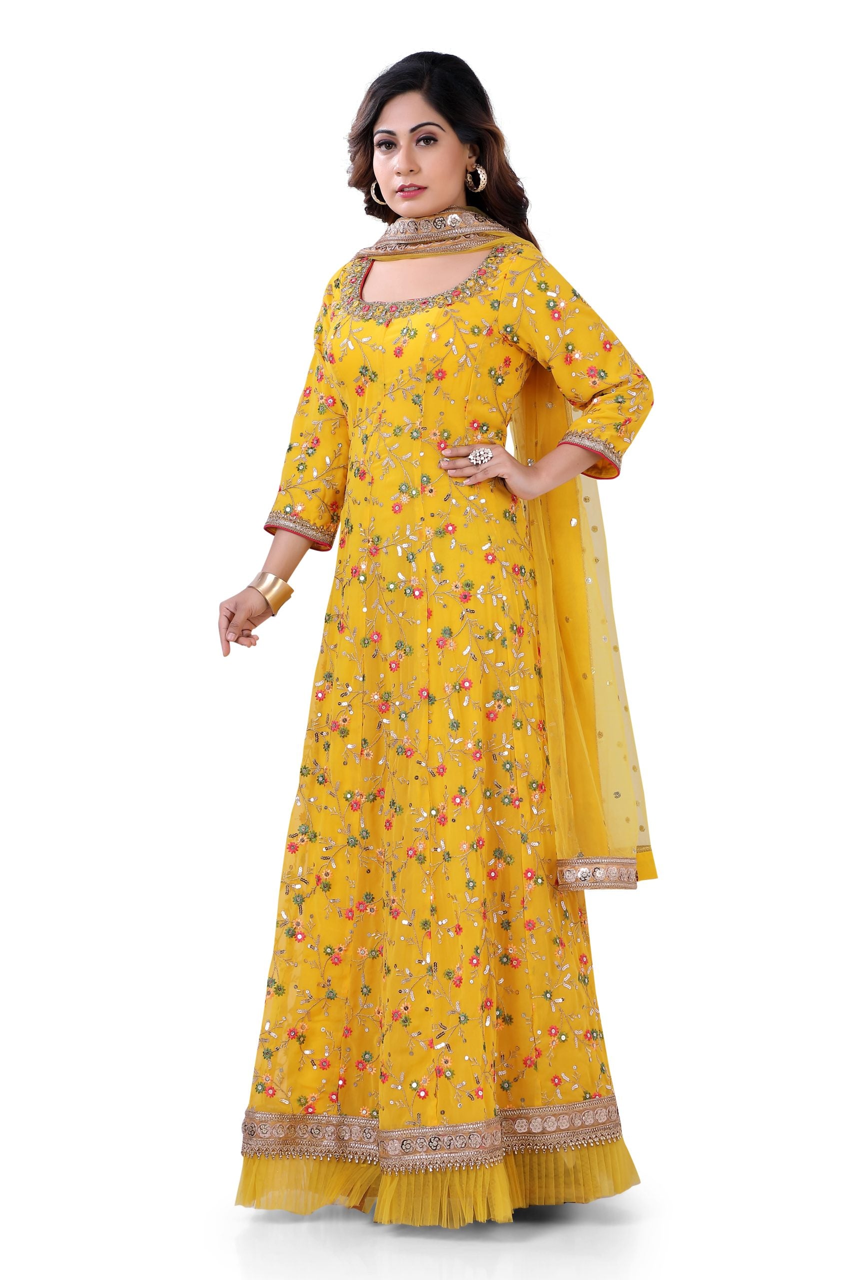 Party Wear Gerogette Gown in Yellow