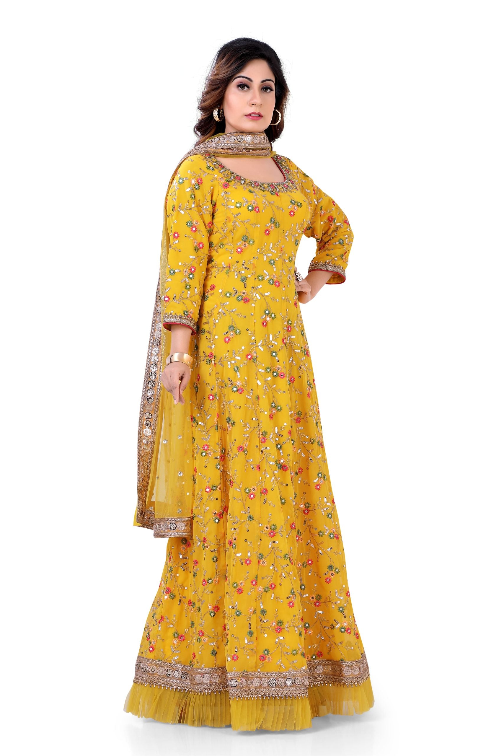 Party Wear Gerogette Gown in Yellow