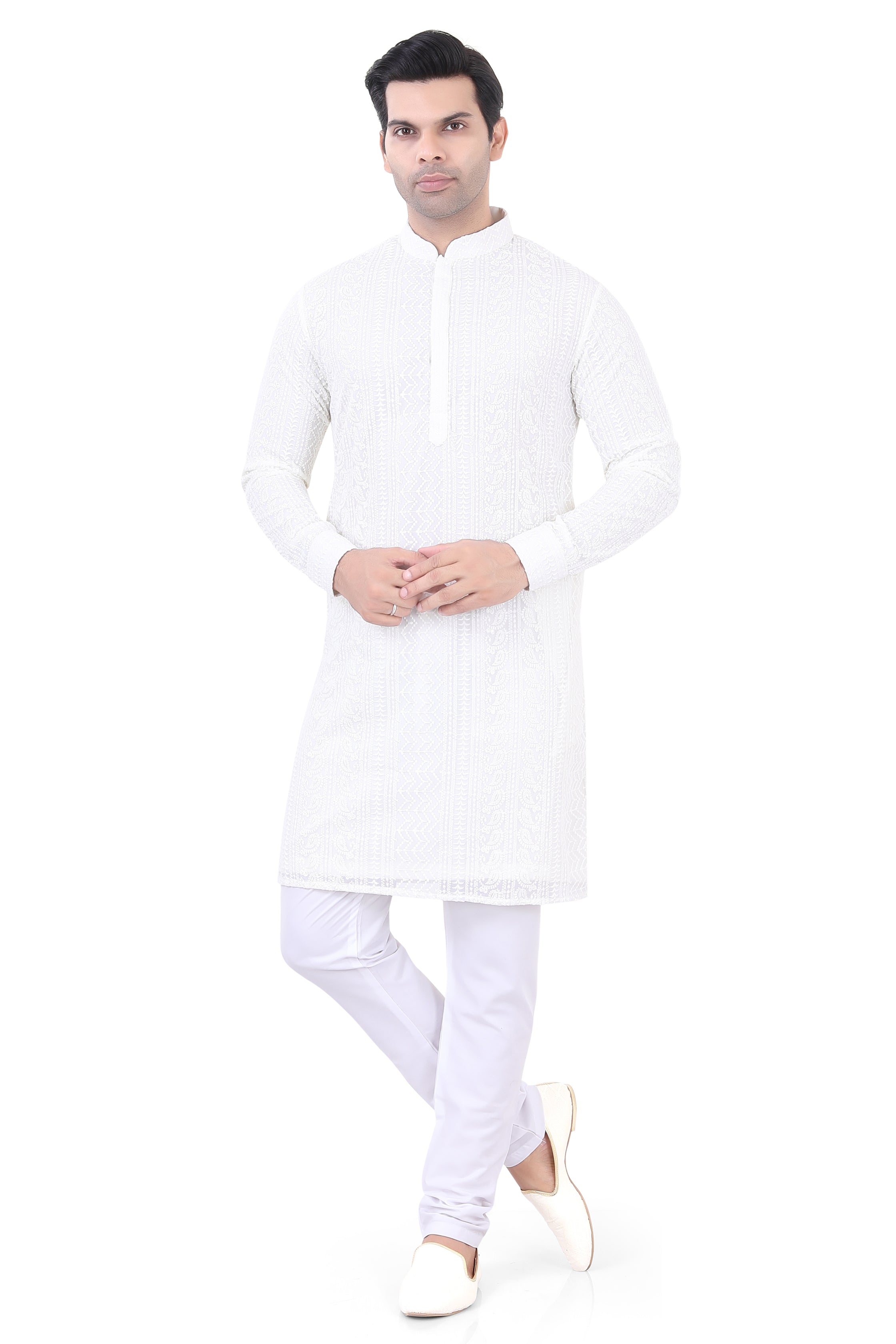 Lucknowi  Kurta Pajama Set in Off-White  - LCKP-009