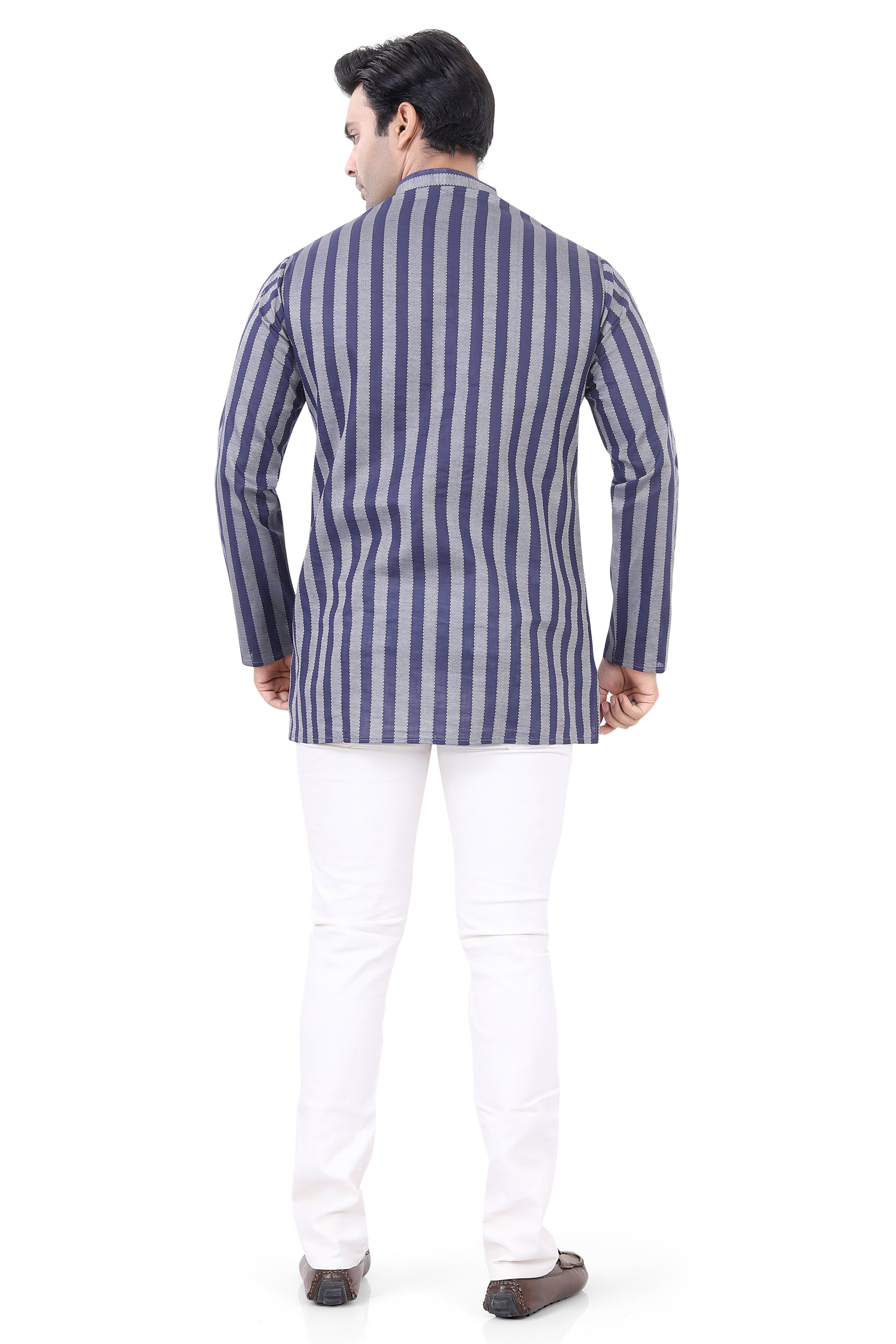 Cotton Short Kurta in Grey Striped Fabric - Premium short Kurta from Dapper Ethnic - Just $49! Shop now at Dulhan Exclusives