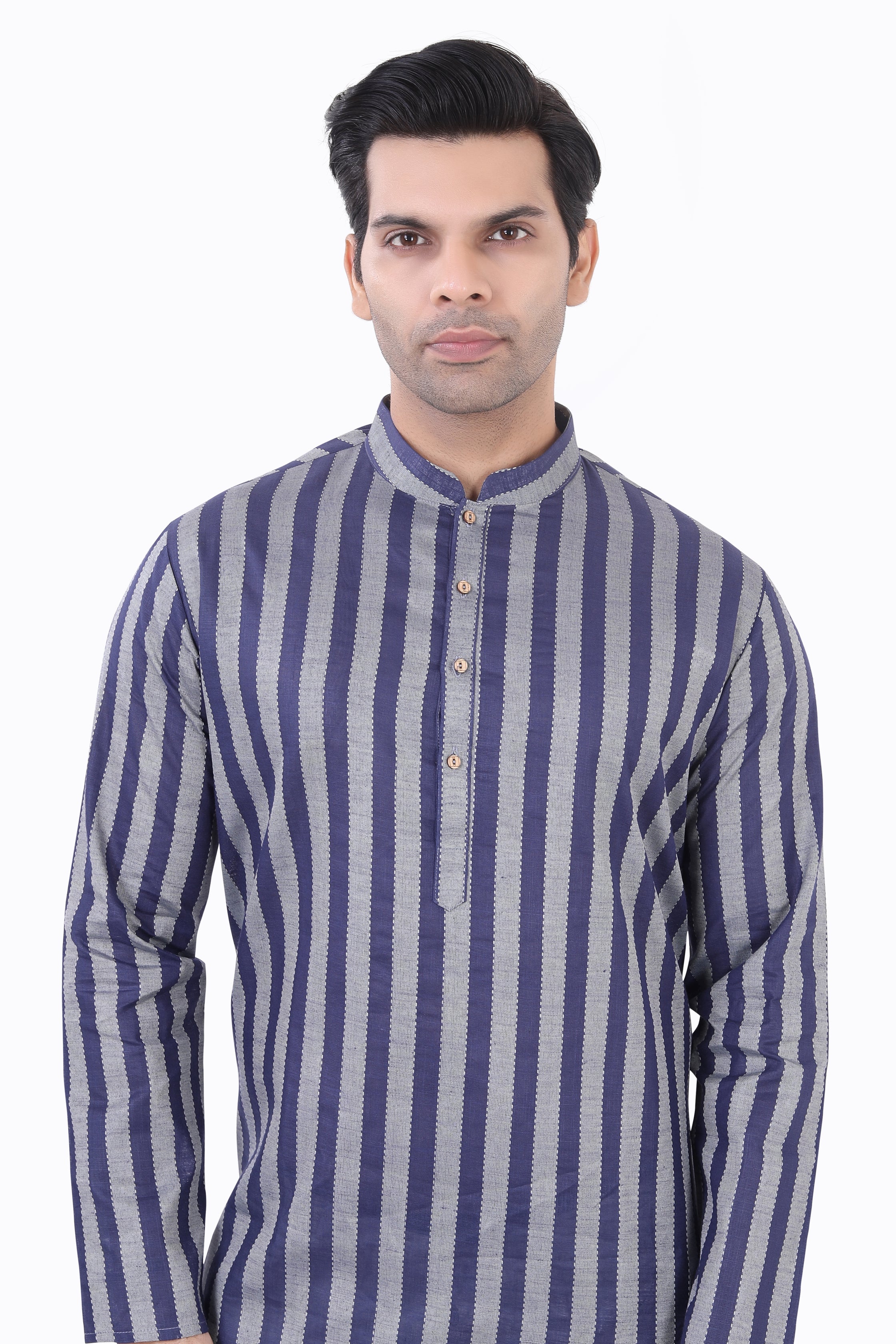 Cotton Short Kurta in Grey Striped Fabric - Premium short Kurta from Dapper Ethnic - Just $49! Shop now at Dulhan Exclusives