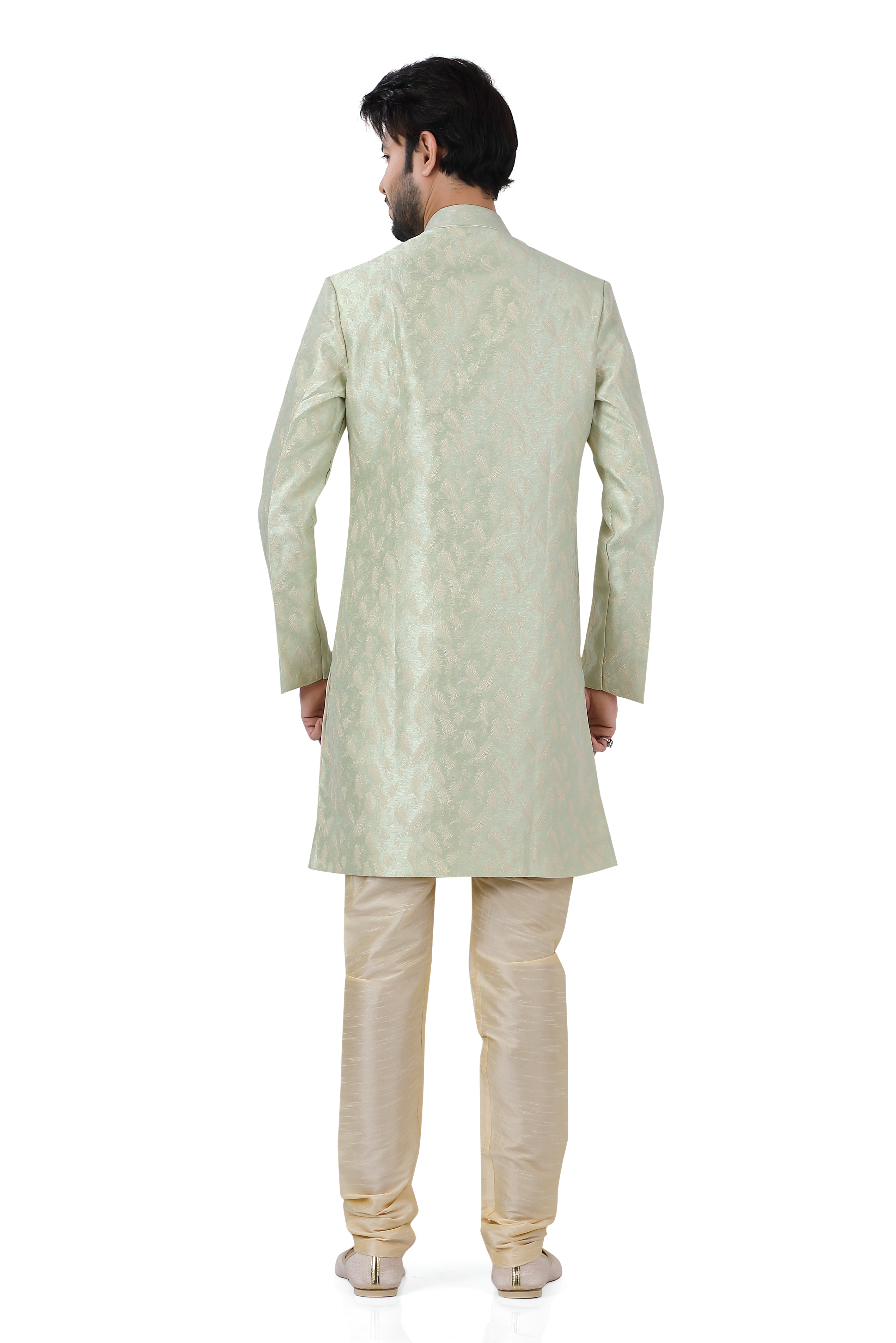 Soft Banarasi Silk 2 pieces Indo Western Sherwani in pista green