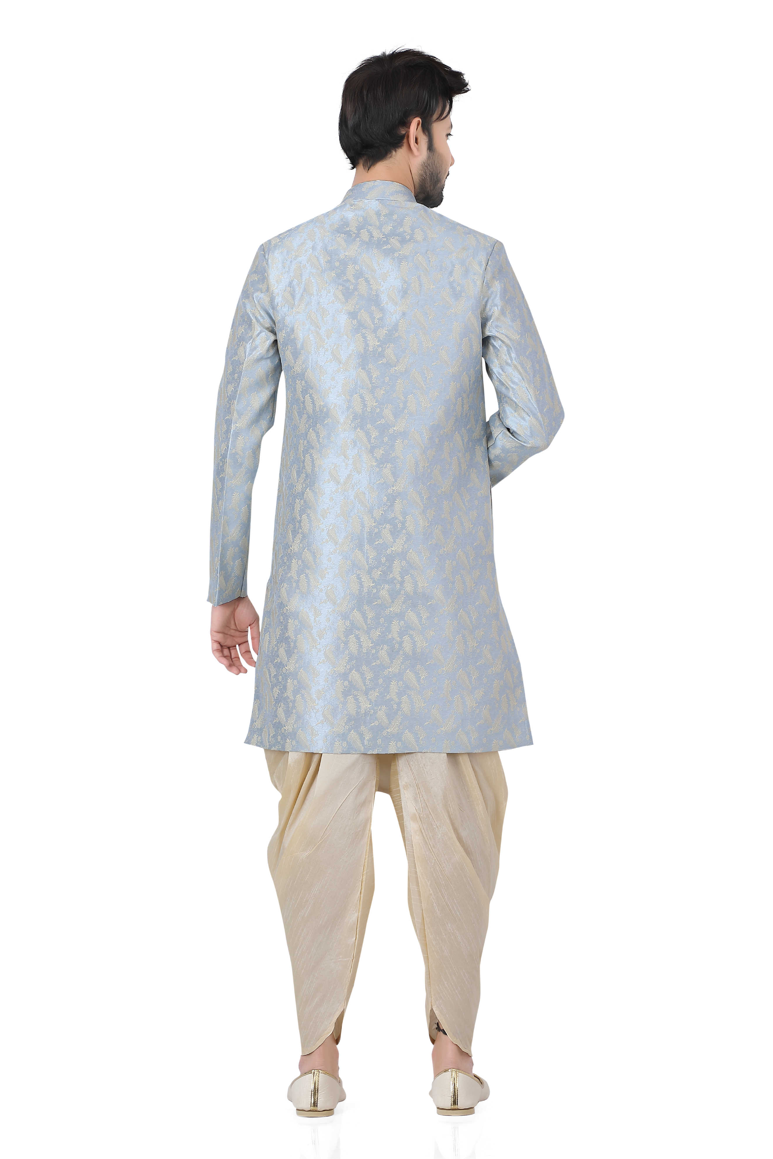 Soft Banarasi Silk 2 pieces Indo Western Sherwani in powder blue