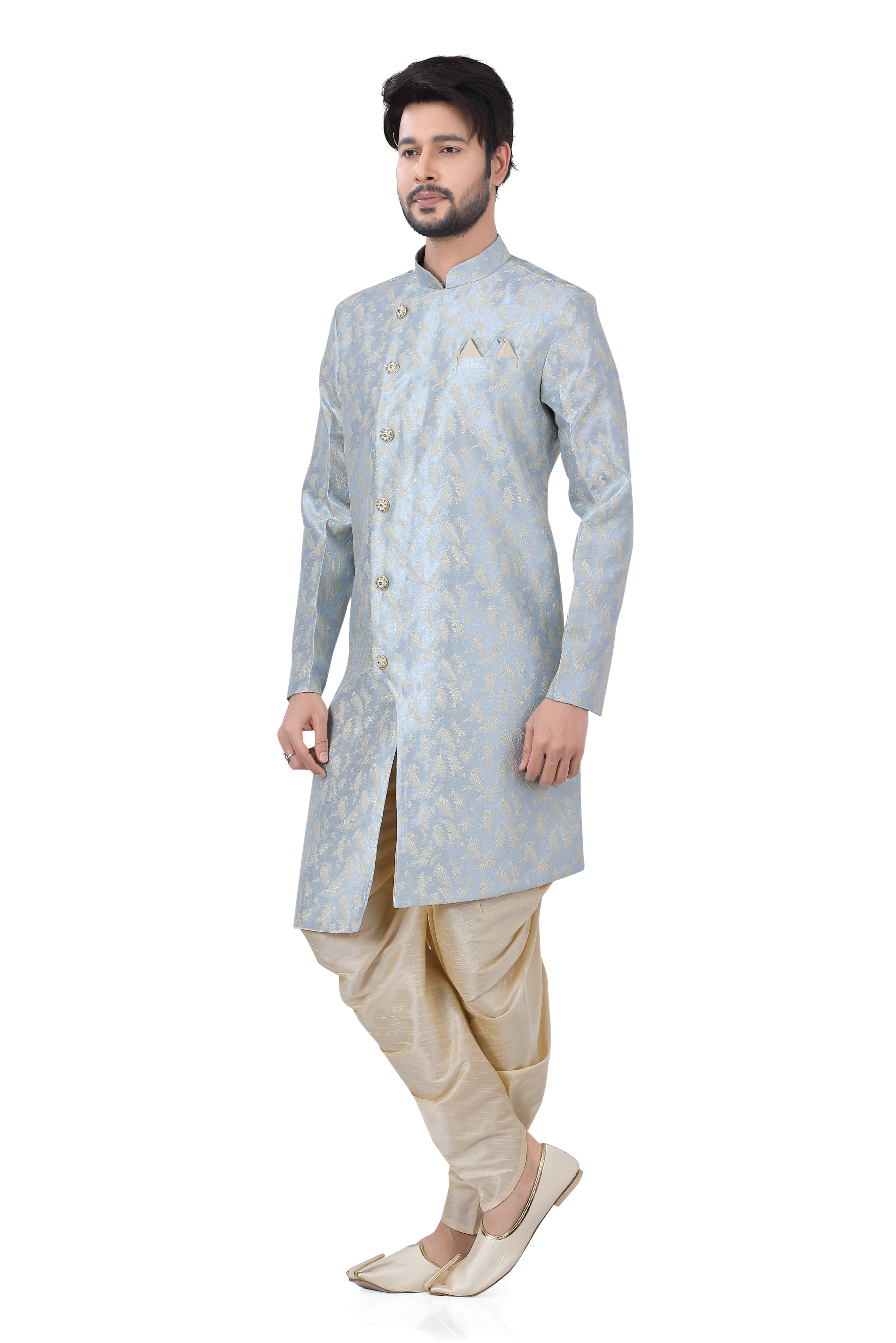 Soft Banarasi Silk 2 pieces Indo Western Sherwani in powder blue