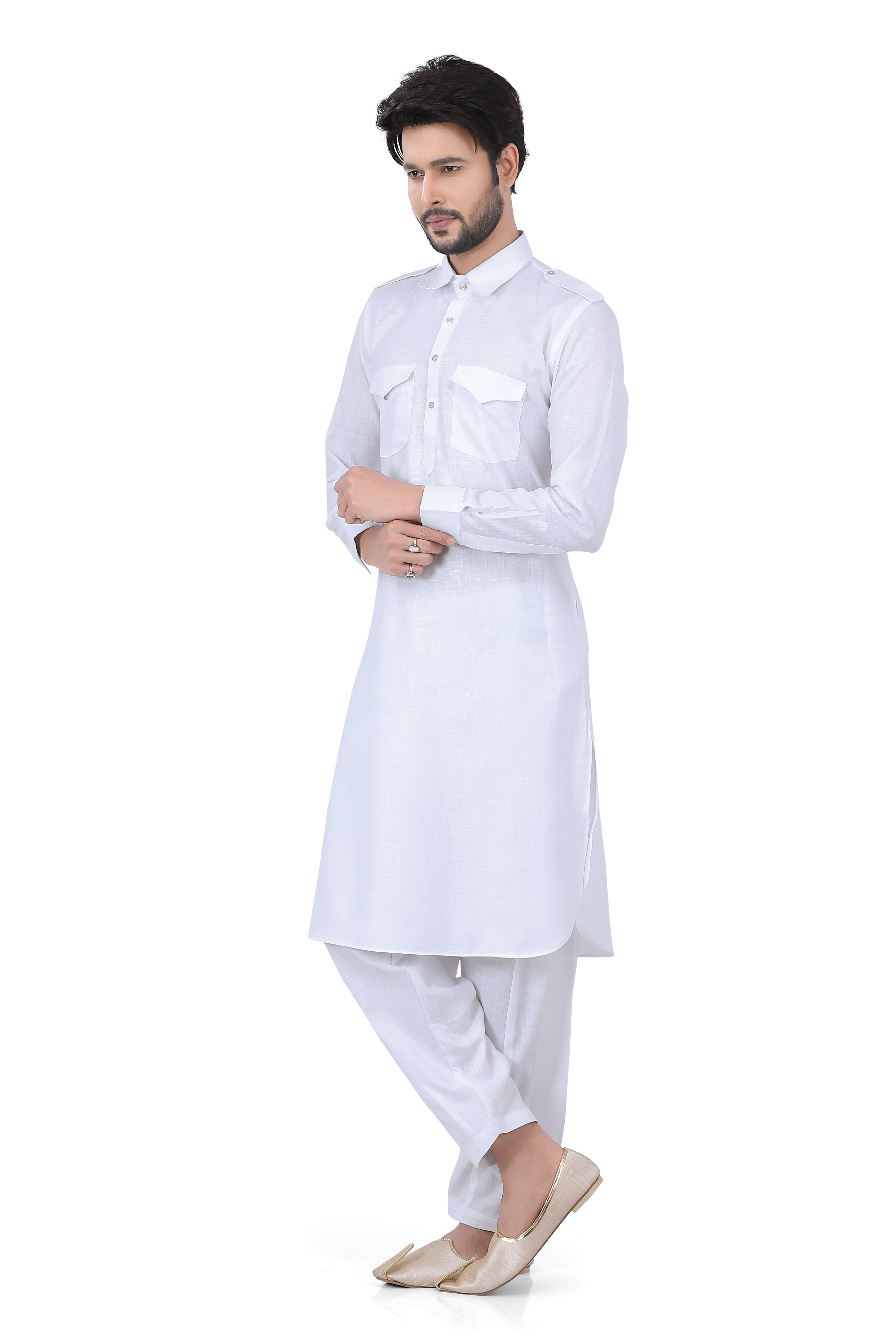 Readymade Cotton Pathani Suit in White Color - 11850