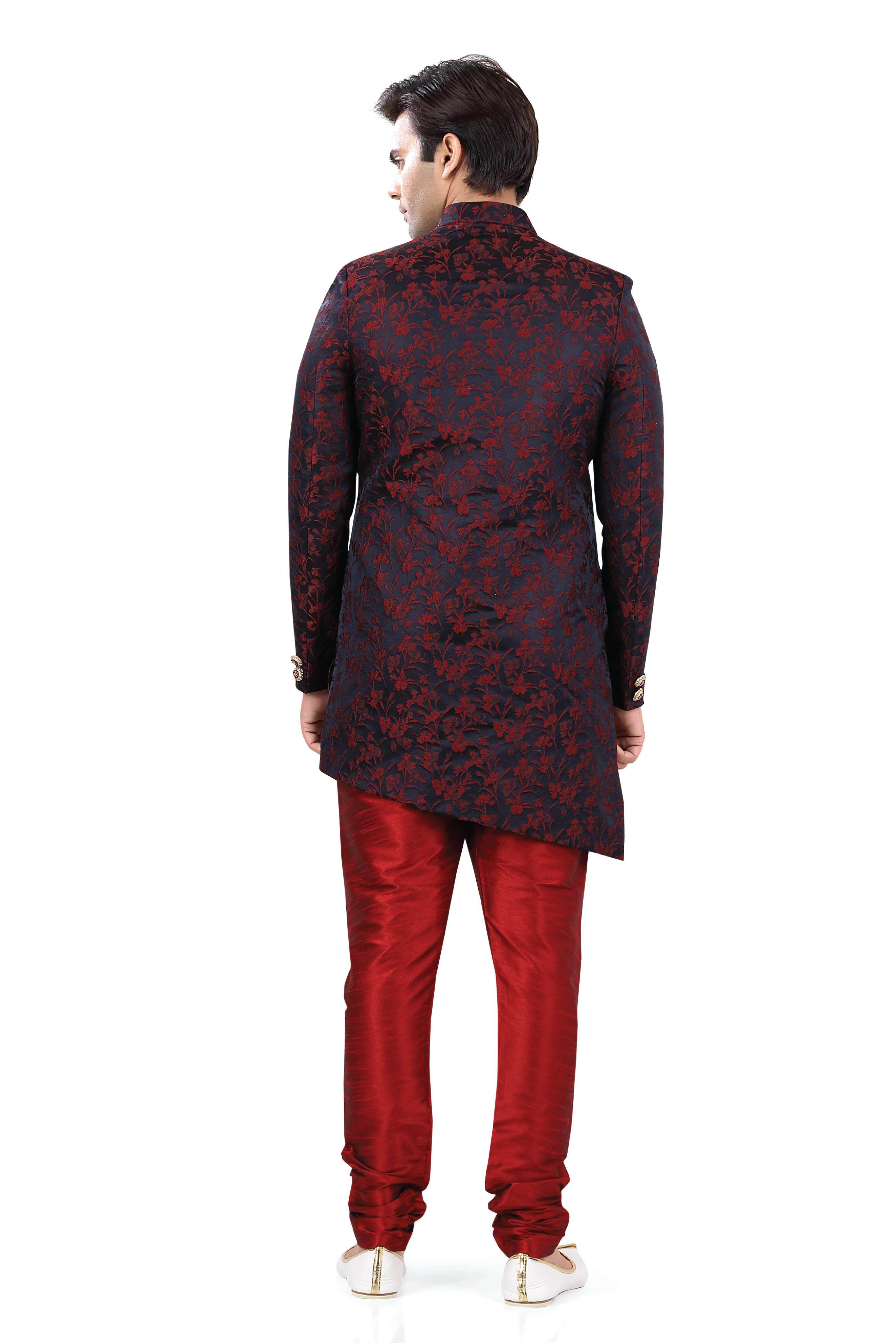 Jacquard Woven Embroidered Sherwani in Maroon Color - 3061