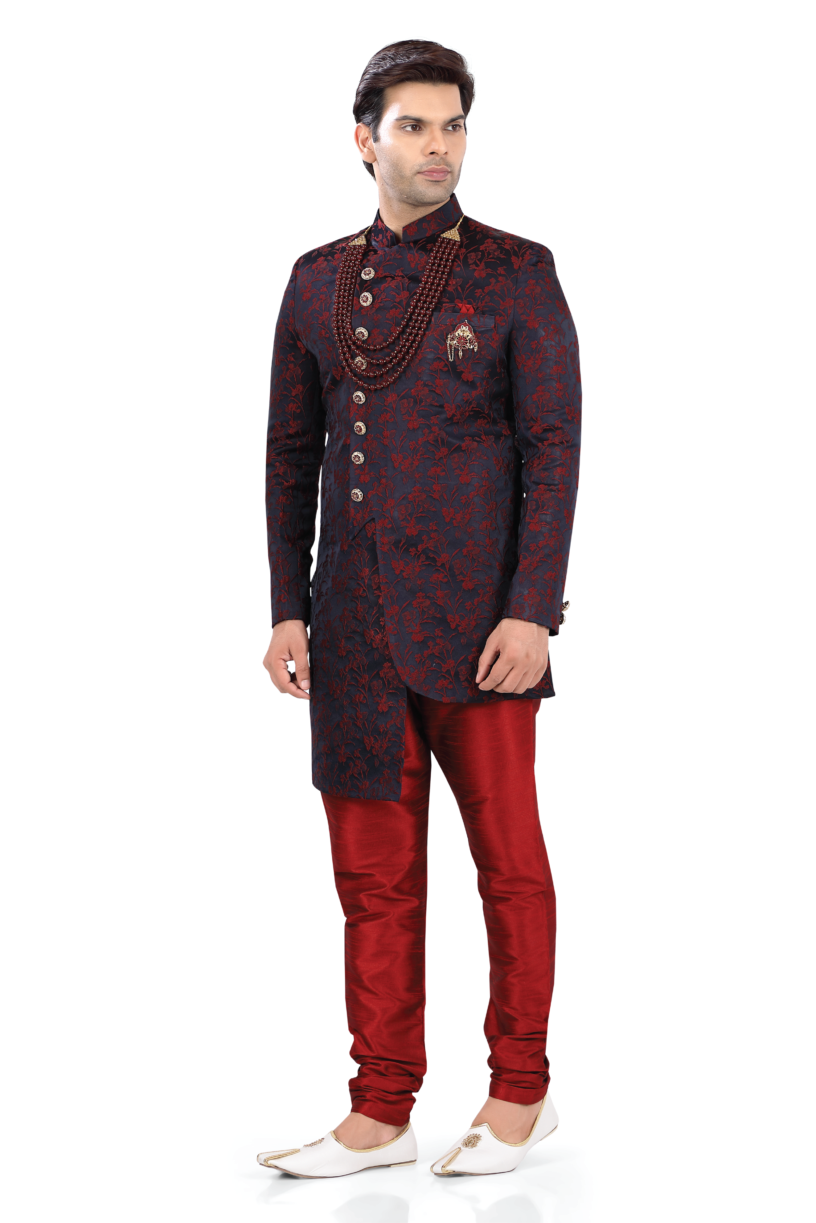 Jacquard Woven Embroidered Sherwani in Maroon Color - 3061