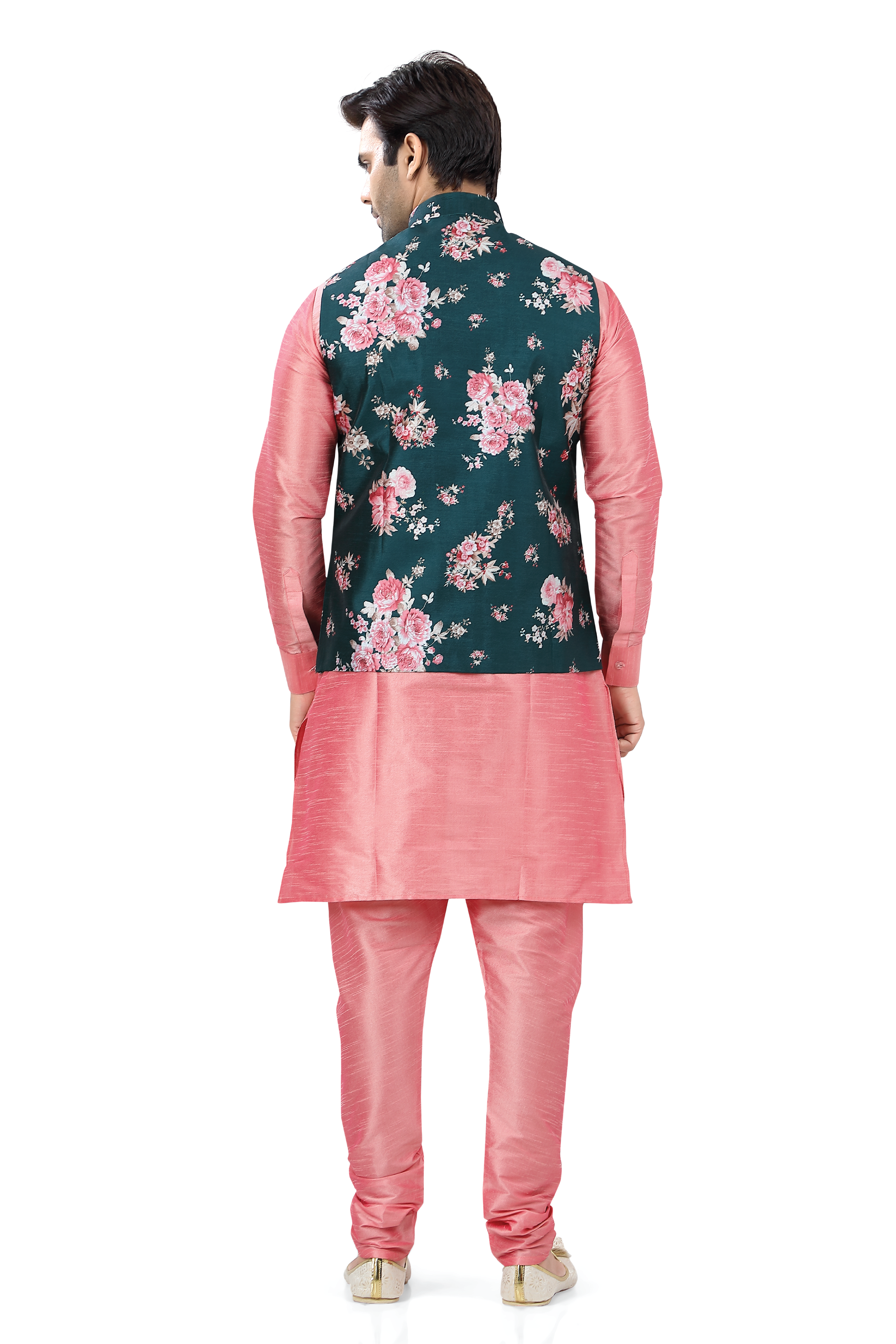 Floral Bottle Green Vest coat with Dupion Silk Kurta Pajama D NO SU-132