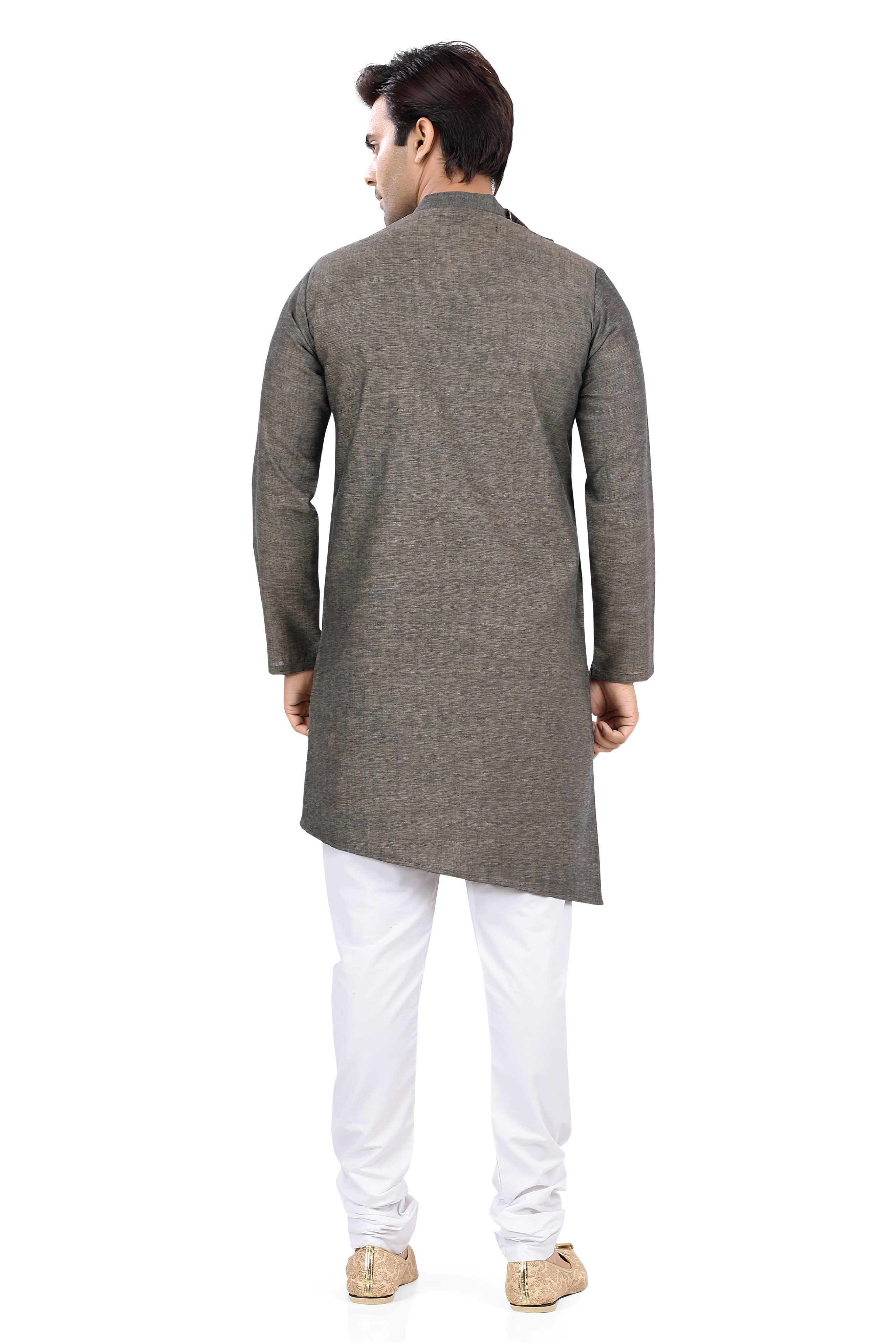 Asymmetric Side Button Indo western in Grey Color