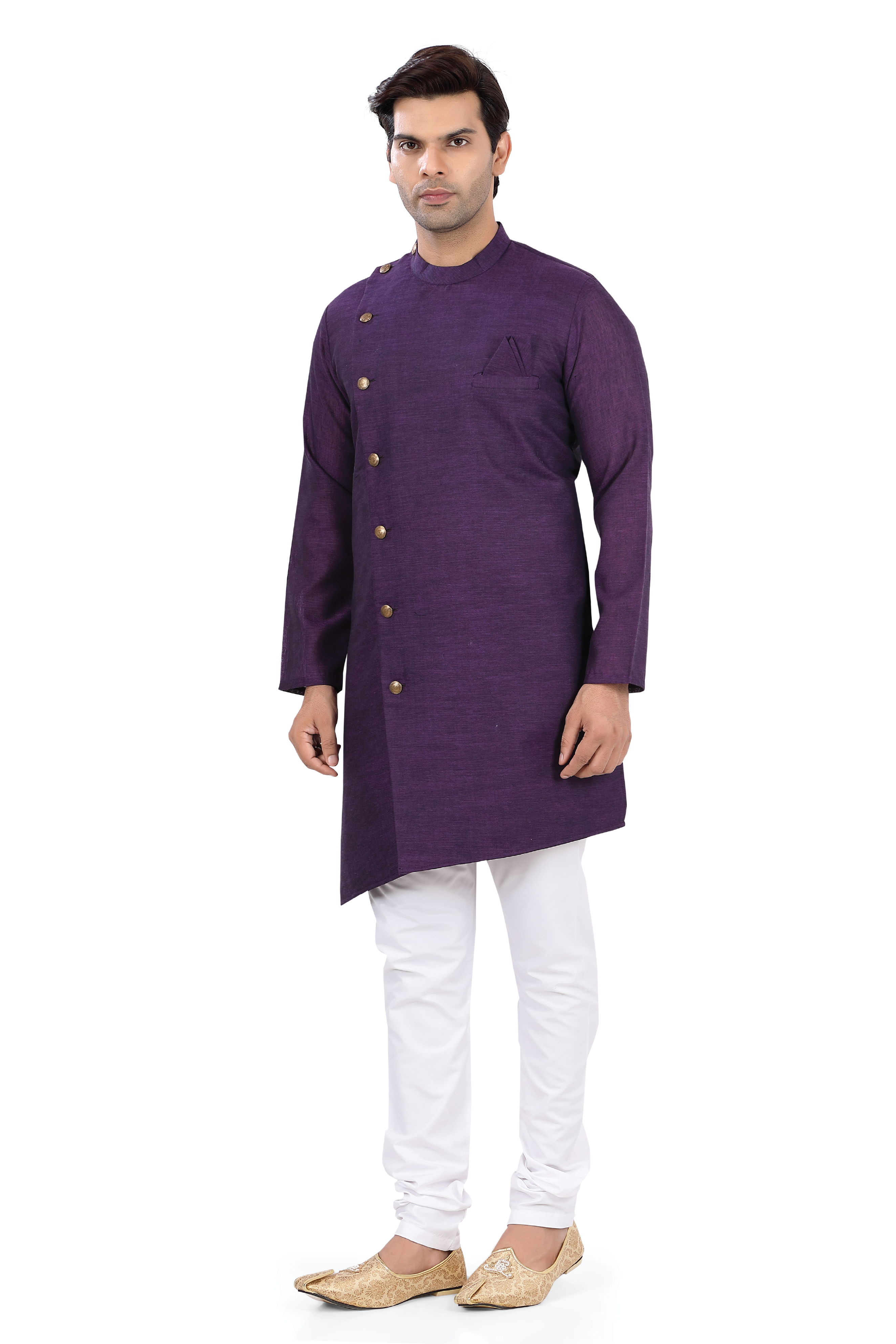 Asymmetric Linen cotton Indo western in Purple